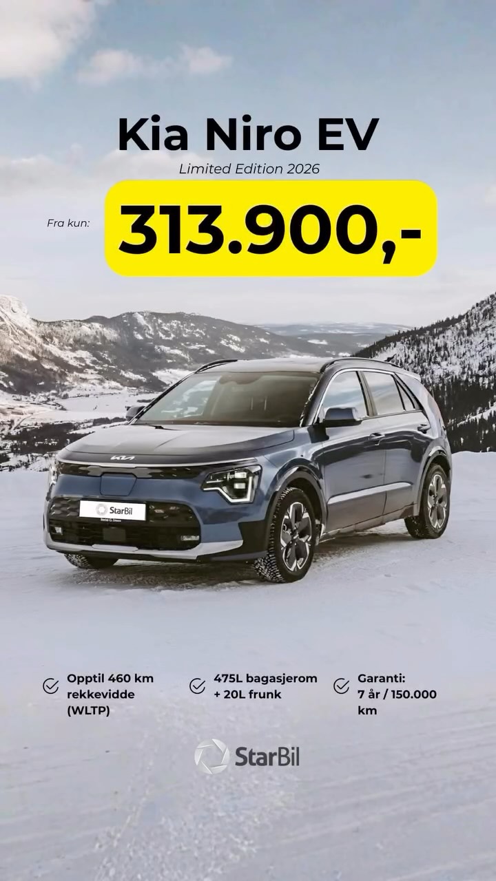 Vent litt.. 313.900,- for en helt ny elbil?!
Yes, du så riktig! Kia Niro EV får du nå til en helt rå pris 🤩 Moderne, romslig og full av kjøreglede! Et tilbud som er lurt å sjekke ut! Send oss en melding eller ta turen innom om dette er bilen for deg 🚘
Kun et begrenset antall - sikre din bil i dag!