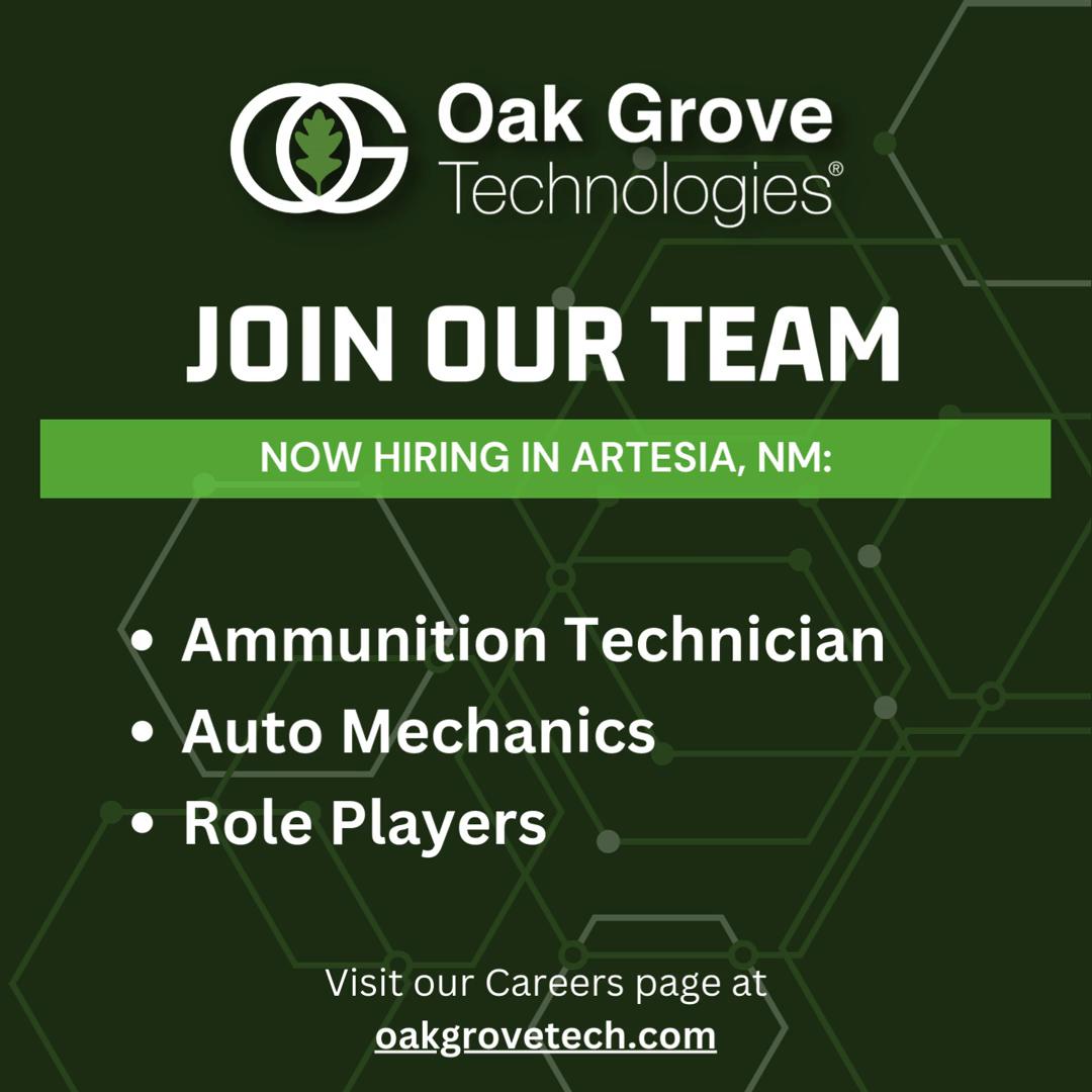 ๐ช๐ฒ'๐ฟ๐ฒ ๐๐ถ๐ฟ๐ถ๐ป๐ด!
We're looking for dedicated professionals to support critical training at the Federal Law Enforcement Training Center (FLETC) in Artesia, NM.
๐ข๐ฝ๐ฒ๐ป ๐ฅ๐ผ๐น๐ฒ๐:
โข Ammunition Technician
โข Auto Mechanics
โข Role Players
๐ช๐ต๐ ๐ช๐ผ๐ฟ๐ธ ๐ช๐ถ๐๐ต ๐จ๐?
โข Freedom to grow and learn in dynamic fields.
โข Opportunity to make a real-world impact on law-enforcement training.
โข A culture committed to excellence, integrity, and professional development.
This is an exciting opportunity to contribute to the safety and preparedness of federal law enforcement personnel, and we invite you to join our team. Apply now by scanning the QR code or visit our Careers page for more details: www.oakgrovetech.com/careers/
#OakGroveTechnologies #OurServiceContinues #WeAreHiring #LawEnforcementJobs #FLETC #FederalLawEnforcement