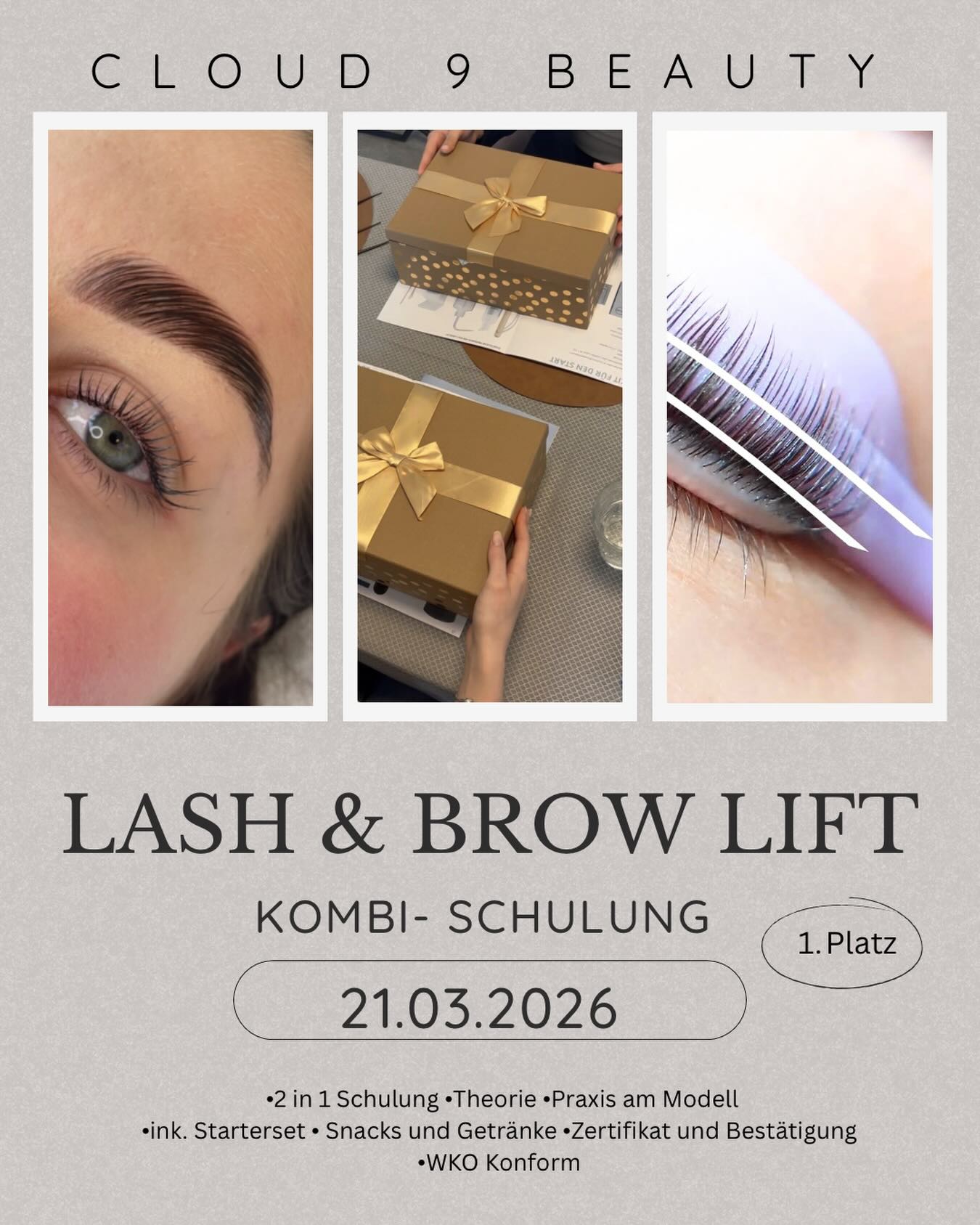 LASH & BROW LIFT✨
Schulung- 2 in 1
Du möchtest dein Beauty-Angebot erweitern und richtig durchstarten? Dann ist meine 2 in 1 Lash & Brow Lift Schulung genau das Richtige für dich!
•WKO-konform/
Lerninhalte von der WKO Kärnten vorgegeben
•Theorie & Praxis am Modell
•Hygiene & Materialkunde
•Tipps & Tricks aus der Praxis
•Lukrativ & professionell arbeiten
Lerne alles, was du brauchst, um sicher, hygienisch und profitabel zu arbeiten, mit echtem Praxisbezug und persönlicher Betreuung.
Perfekt für Einsteiger:innen & Beauty-Profis, die ihr Angebot erweitern möchten!
📩 Sichere dir jetzt deinen Platz & starte erfolgreich durch!