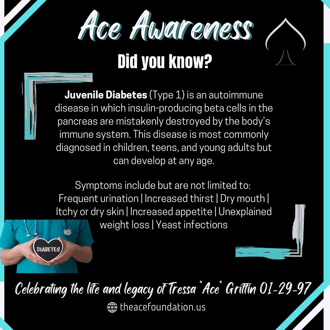 ♠️ Ace Awareness Week ♠️
❕Sharing information pertaining to Juvenile Diabetes as we celebrate the life and legacy of Tressa “Ace” Griffin 🖤 🕊
#forever22 #healthawareness #juvenilediabetes