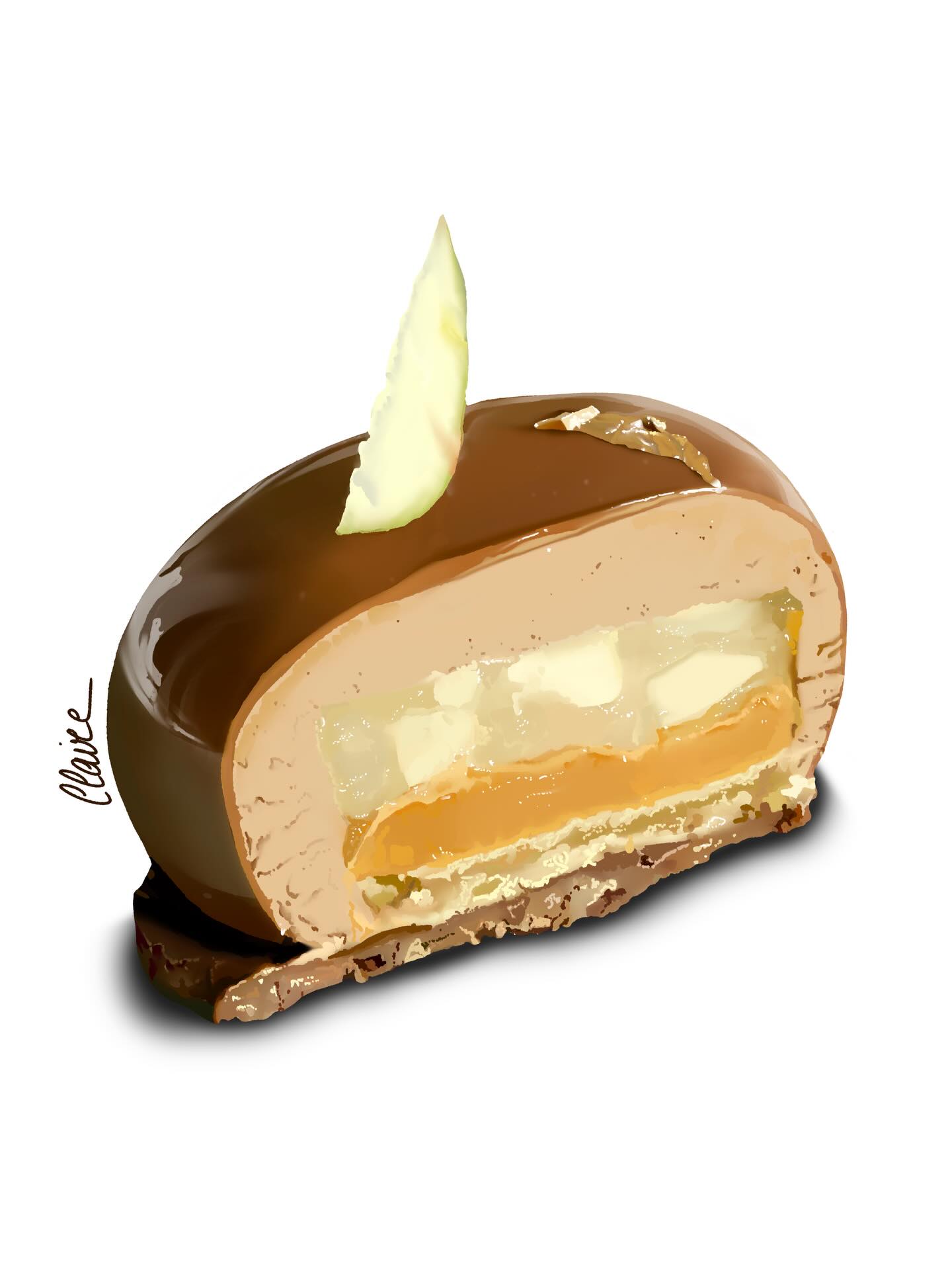 Cœur fondant 🤎 chocolat, seigle, caramel & poire.
Un dessert qui parle de contraste et de profondeur.
L’intensité d’un chocolat noir enveloppant, la rusticité élégante du seigle, la douceur d’un caramel ambré et la fraîcheur délicate de la poire qui vient tout équilibrer.
Sous cette forme de cœur 🤎 se cache un jeu de textures :
- Croustillant au seigle
- Biscuit miel et seigle
- Compotée poire
- Caramel mou
- Mousse chocolat
- Glaçage chocolat
J’aime travailler le seigle pour sa note légèrement toastée, presque noisettée, qui sublime le chocolat et donne du caractère au dessert.
Et comme toujours… illustrée sur @procreate entre croquis et réalisme, pour raconter le dessert autrement.
Fonds photo : @fondphoto.pastryandtravel
~
#pâtisserie #saintvalentin #gourmandise #pastry #illustration