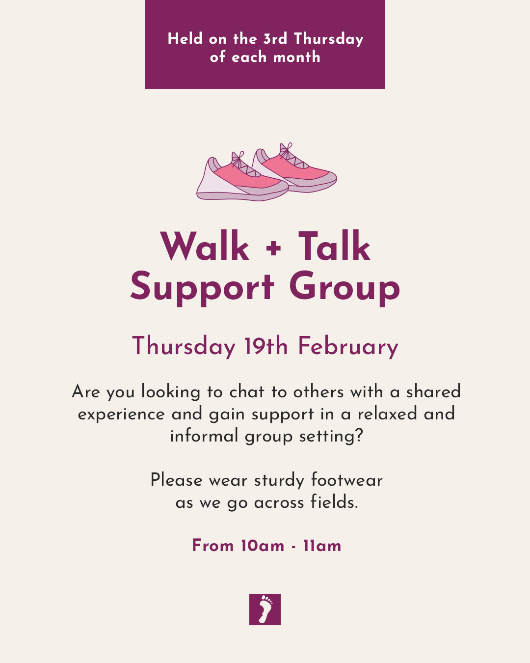 WALK AND TALK SUPPORT
Our next Walk and Talk will take place next Thursday 19th February.
Come and join us for a local Balsall Common country walk.
👟 Please wear sturdy footwear as we go across fields.
⏰️ 10am - 11am
📍 The Lily Mae Foundation Offices
Our walk and talk is held on the 3rd Thursday of each month.
We look forward to seeing you!