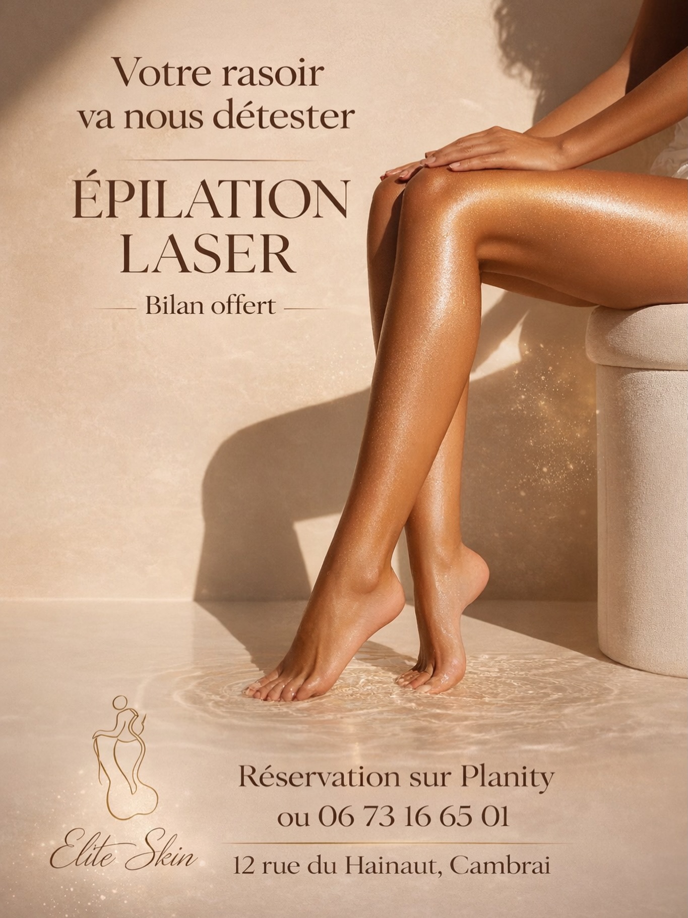 Votre rasoir va nous détester… et votre peau va adorer. ✨
Dites adieu aux poils durablement grâce à l’épilation laser chez Elite Skin
✔ Bilan personnalisé offert
✔ Résultats progressifs et durables
✔ Technologie laser diode haute performance
📍 12 rue du Hainaut — Cambrai
📅 Réservation sur Planity ou au 06 73 16 65 01