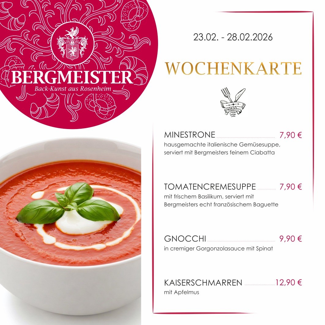 🌟 Neue Wochenkarte im Café BERGMEISTER! 🌟
Hey ihr Lieben! Die neue Woche steht vor der Tür und wir haben ab Montag wieder leckere Gerichte für euch am Start! 🤤✨
1. **Minestrone** – der italienische Klassiker, perfekt für den kleinen Hunger! 🥕🍅
2. **Tomatensuppe mit frischem Basilikum** – frisch, fruchtig und einfach köstlich! 🌿🍲
3. **Gnocchi in Gorgonzolasauce mit Spinat** – cremig, herzhaft und einfach unwiderstehlich! 🧀🌱
4. **Kaiserschmarren mit Apfelmus** – süßer Abschluss für die perfekte Mittagspause! 🍏🥞
Kommt vorbei und genießt eure Auszeit bei uns!
Wir freuen uns auf euch! 💚
Euer BERGMEISTER-Team
#cafébergmeister #bergmeister #Leckereien #Schmankerl #FoodieHeaven #LeckerEssen #EssenWieBeiMama #herzhaft #herzhafteküche #minestrone #tomatensuppe #gnocchi #gnocchigorgonzola #kaiserschmarren #mittagspause #lunchbreak #maxjosefsplatzrosenheim #rosenheim #pause #mittagessen #frischeküche #wochenkarte