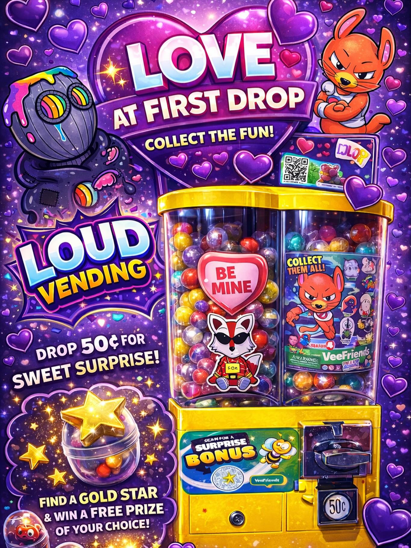 💜 LOVE AT FIRST DROP 💜
This Valentine’s Day, skip the candy… drop 50¢ for a surprise instead. Every capsule is fun —
But if you find a ⭐ GOLD STAR ⭐
you win a FREE prize of your choice.
Simple. Loud. Fun.
Tag someone you’re bringing to the machine 👇
#LoudVending #GoldStarGiveaway #ValentinesDay #SiouxFalls #CollectTheFun