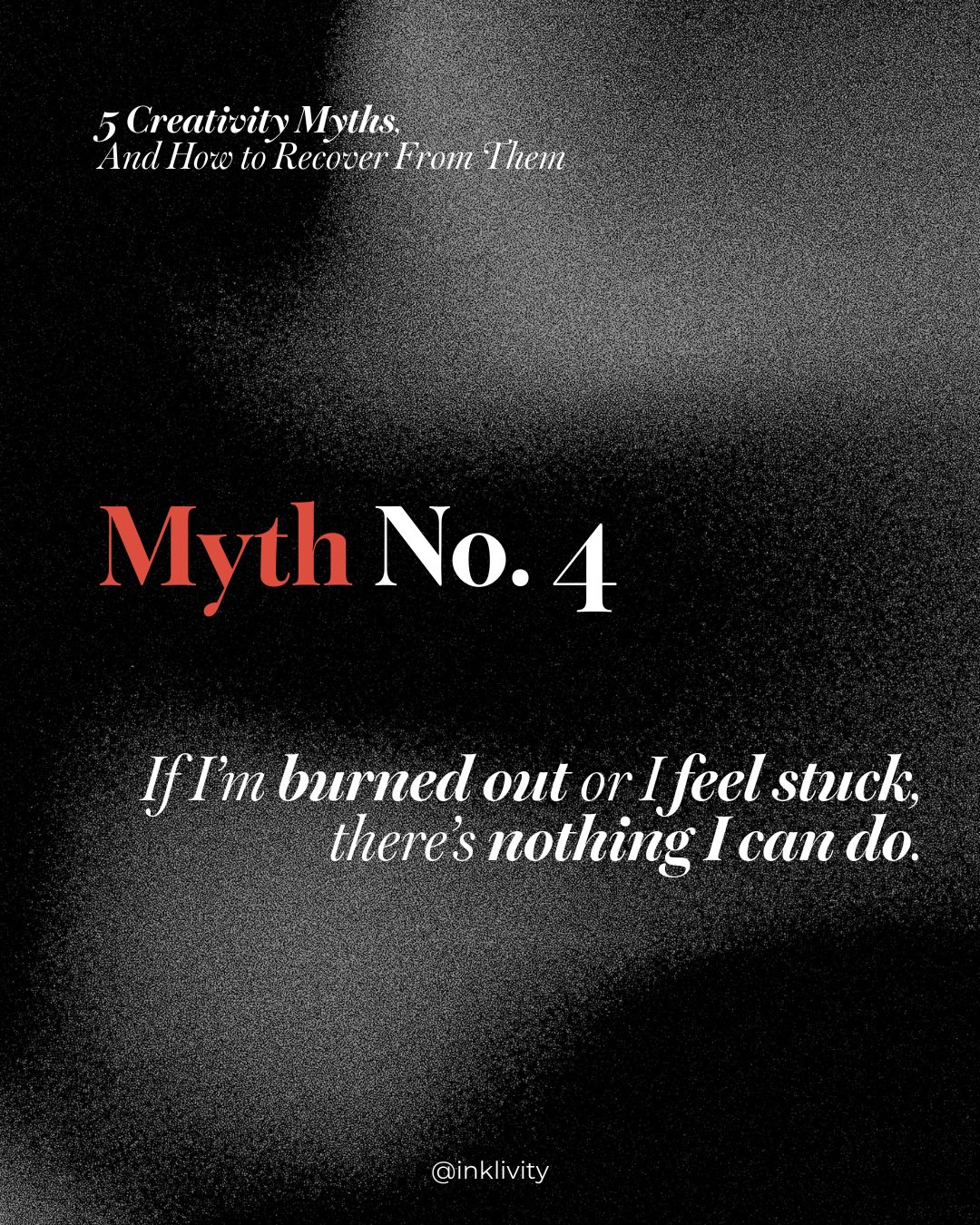 Myth No. 4 is here 💪 If you’ve ever felt burned out in your creative work, this one is for you. (Coming in hot from lots of personal experience.)
🗞️ Full post linked in bio! (Ft. the story of how I got my car stuck in the snow last week. Good times.)
#inklivity #creativitymyths #creativitycoaching