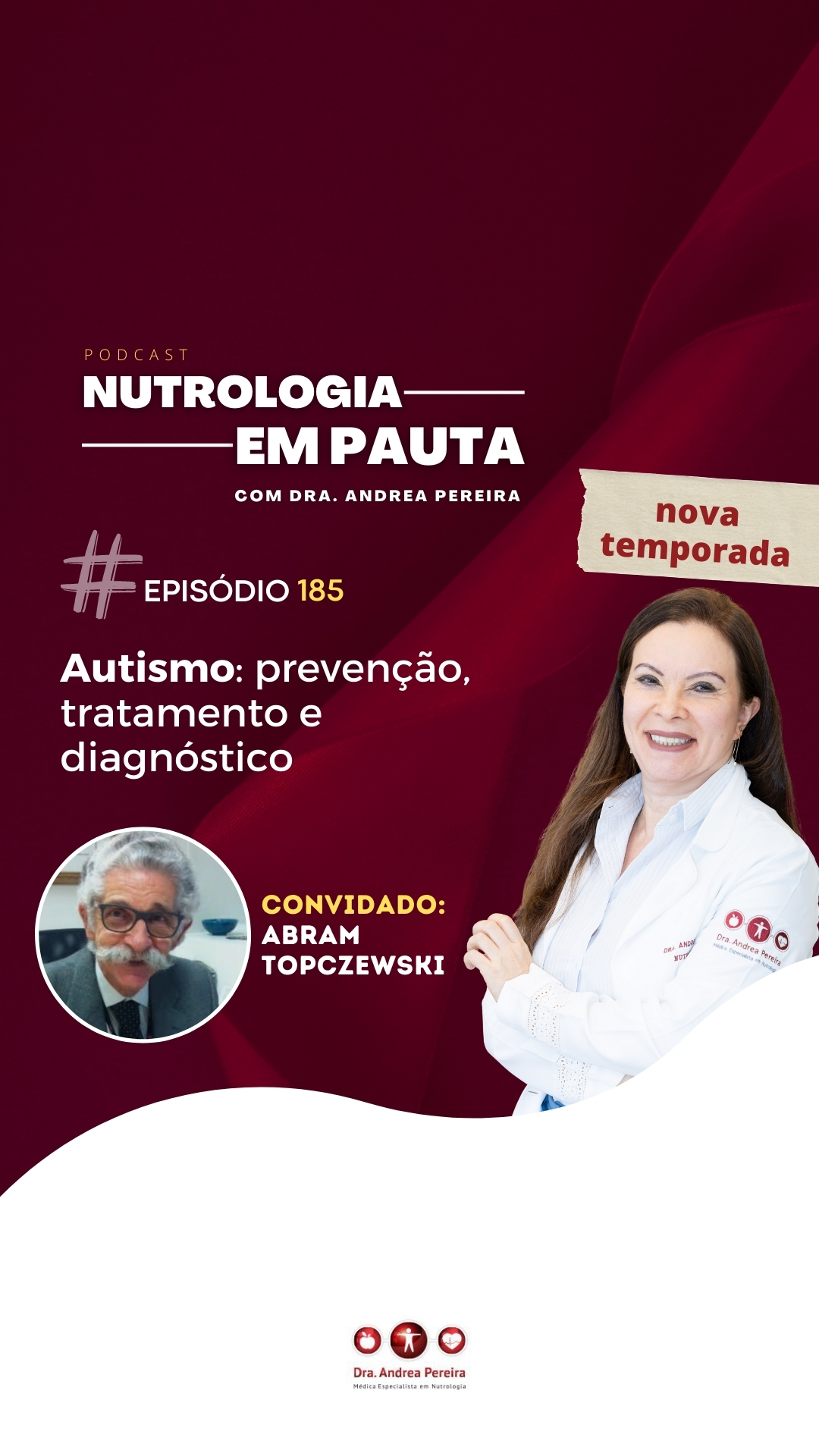 Autismo ainda é cercado por dúvidas, informações desencontradas e muitas promessas que confundem famílias e profissionais. O que hoje realmente se sabe sobre prevenção, diagnóstico precoce e caminhos de cuidado ao longo da vida? Onde estão os principais avanços, e os equívocos mais comuns?
No novo episódio do Nutrologia em Pauta, abordamos o Transtorno do Espectro Autista de forma clara, atualizada e responsável, discutindo o que muda na prática clínica e no acompanhamento das pessoas no espectro.
Para esse diálogo, recebo o Dr. Abram Topczewski, neuropediatra do Hospital Israelita Albert Einstein, mestre em Neurologia pela Faculdade de Medicina da USP e doutor em Neurociências pela Universidade Estadual de Campinas.
Uma conversa essencial para quem busca informação séria sobre autismo.
Ouça agora o episídio completo no YouTube (Dra Andrea Pereira Nutrologia) ou no Spotify (Nutrologia em Pauta).