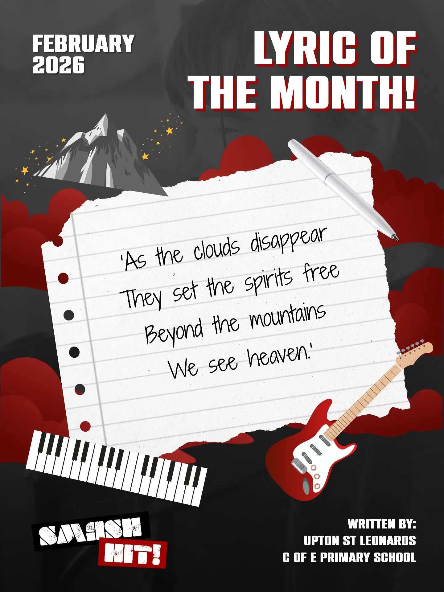 LYRIC OF THE MONTH - FEBRUARY! ๐ โ๏ธ
Our monthly series spotlighting our favourite line written by children in one of our recent lessons.
Chosen by the SMASH HIT Songwriting School music teachers! ๐ถ
This is our favourite from February 2026 from one of our schools. A song all about memories and the stories that stay with us as time goes by. We can't wait to hear the finished song this Easter!
Interested in what we do? We offer free music assemblies to primary schools ๐ซ
Get in touch via the link in our bio and find out more about us on our website!
#songwritingschool #smashhit #musiceducation #musiceducationforkids #songwriting
