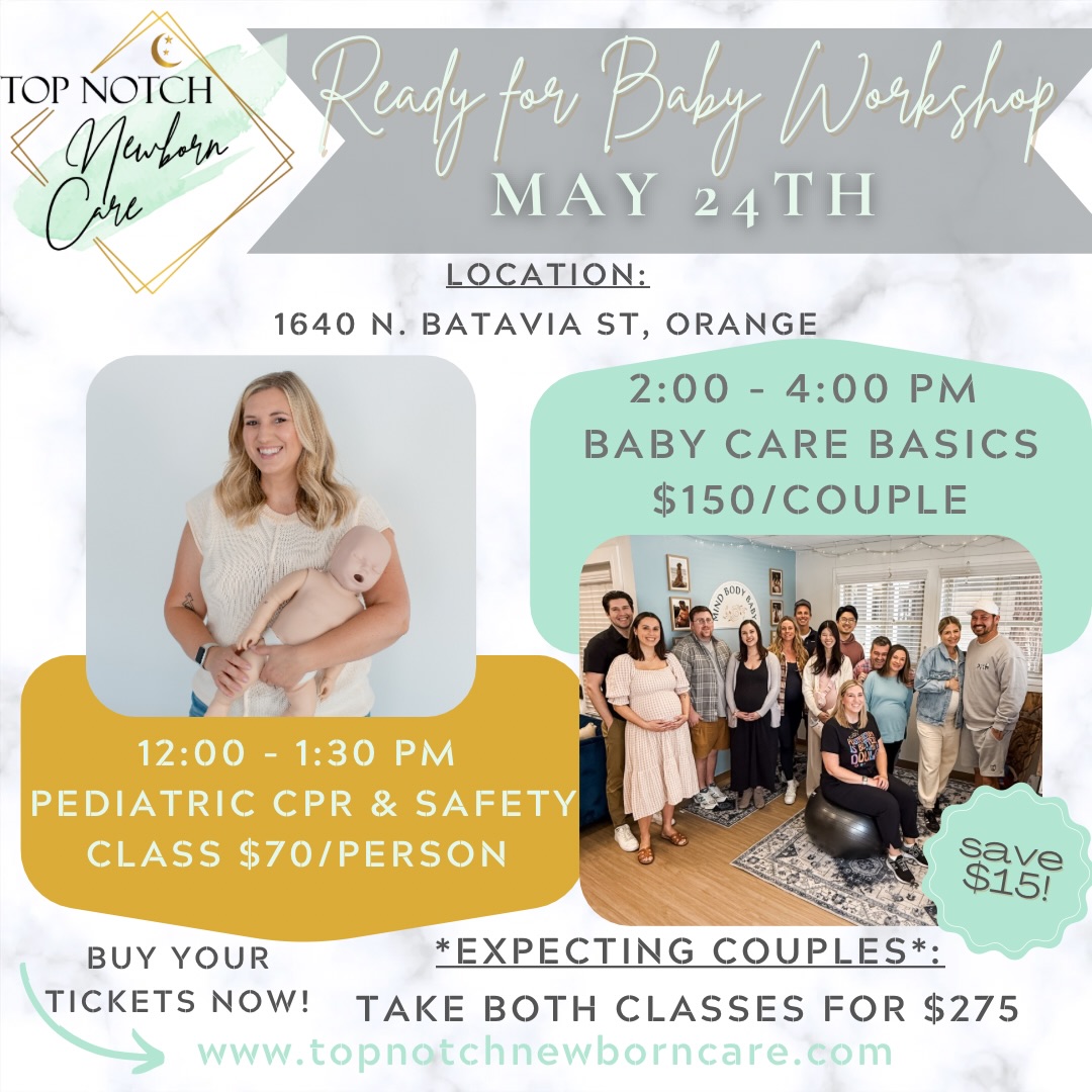 ☀️SUMMER DUE DATE? ☀️
Prepare to feel empowered in your parenting journey with the Ready for Baby Workshop! 💪🏻
Sunday, MAY 24th: come join a day of new parent education! ✨
You can take ONE or BOTH classes, whatever works for you! ✏️
❤️ 12-1:30pm Pediatric Safety & CPR Class $70/person (great if you’re expecting, new parents or care for infants/children).
\\ 30 min break //
👶🏻 2-4pm Baby Care Basics Class $150/couple (perfect for expecting parents in the 3rd trimester).
*Expecting parents signup for both classes for $275*
📍 Class location: 1640 N. Batavia St, Orange
Space is limited, LINK IN BIO to book your spot in class. 🔗