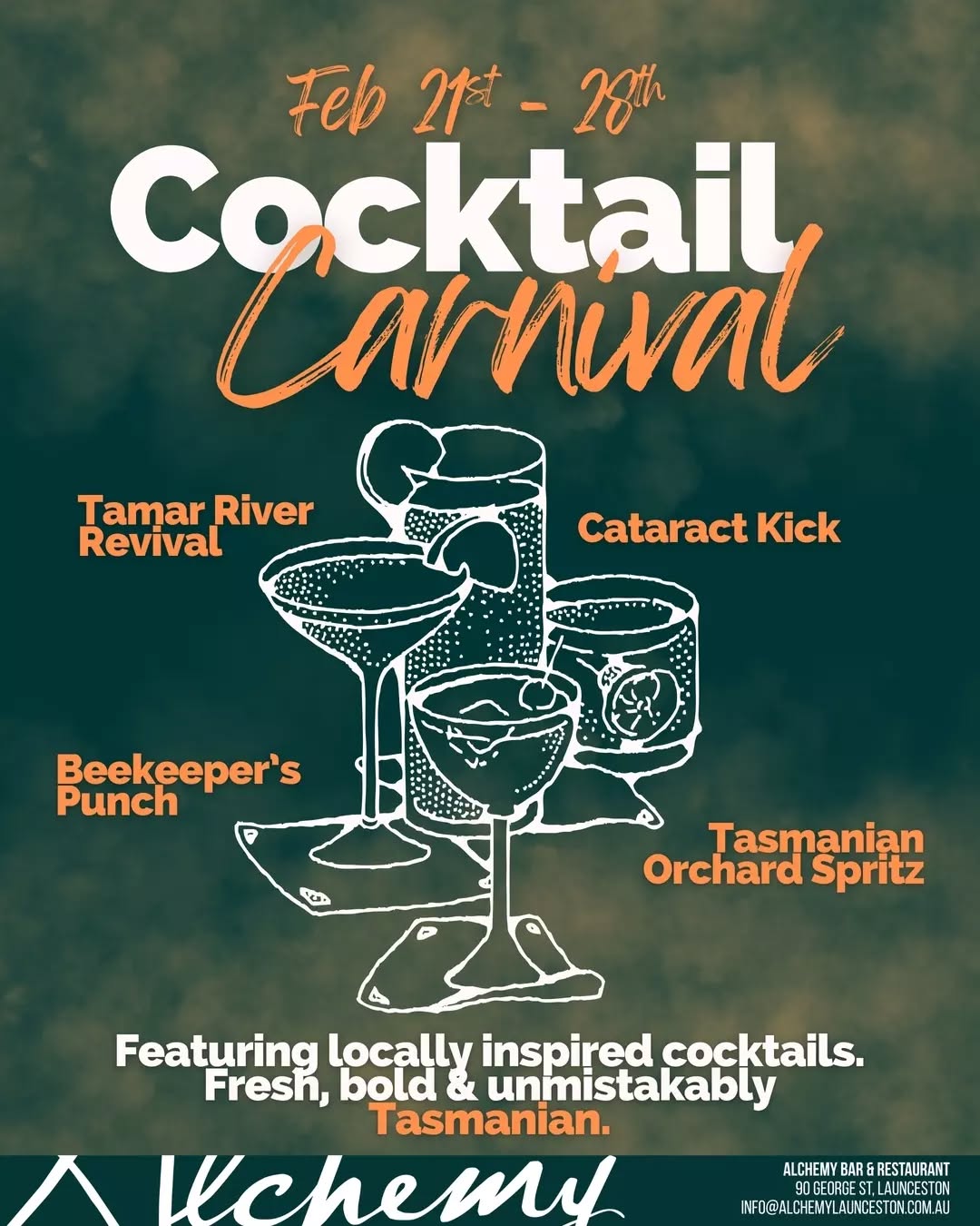 Step right up to the COCKTAIL CARNIVAL! 🎡🍹
From Feb 21st - Feb 28th, we’re turning Alchemy into a celebration of everything we love about Tassie. We’ve curated four exclusive cocktails that are fresh, bold, and unmistakably Tasmanian 🍎🍯
The Lineup:
✨ Tamar River Revival: Crisp, botanical, and valley-fresh.
🔥 Cataract Kick: A spiced, warming soul-soother.
🍏 Tasmanian Orchard Spritz: Light, vibrant, and peak summer.
🐝 Beekeeper’s Punch: Smooth, honeyed, and made for sharing.
Pair them with our classic pub menu for the ultimate local feast. See you at the bar! 🍻
