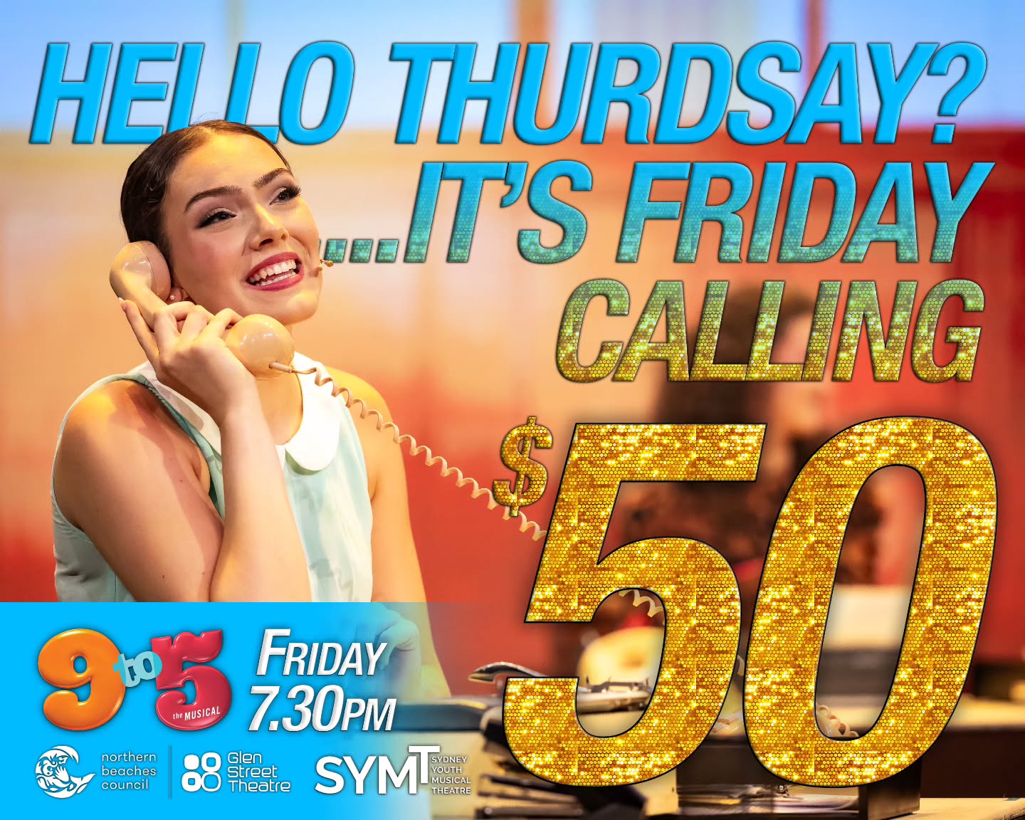 ⏰️9 to 5 the Musical- 5 shows left - $50 ticket promo ⏰️
✨️This Friday night 7.30pm. Selling fast ✨️
Get ready for big laughs, bold moves and toe-tapping tunes as this hit musical takes over Glen Street Theatre. Inspired by the iconic film and featuring music by Dolly Parton, 9 TO 5 is a feel-good night out you won’t want to miss!
📍Glen St Theatres
🗓 February 7th - 15th
🎟️ Book your tickets now and join the fun:
👉 https://glenstreet.com.au/whats-on/9-5-musical
#9to5 #musical #dollyparton #musicaltheatre #symt