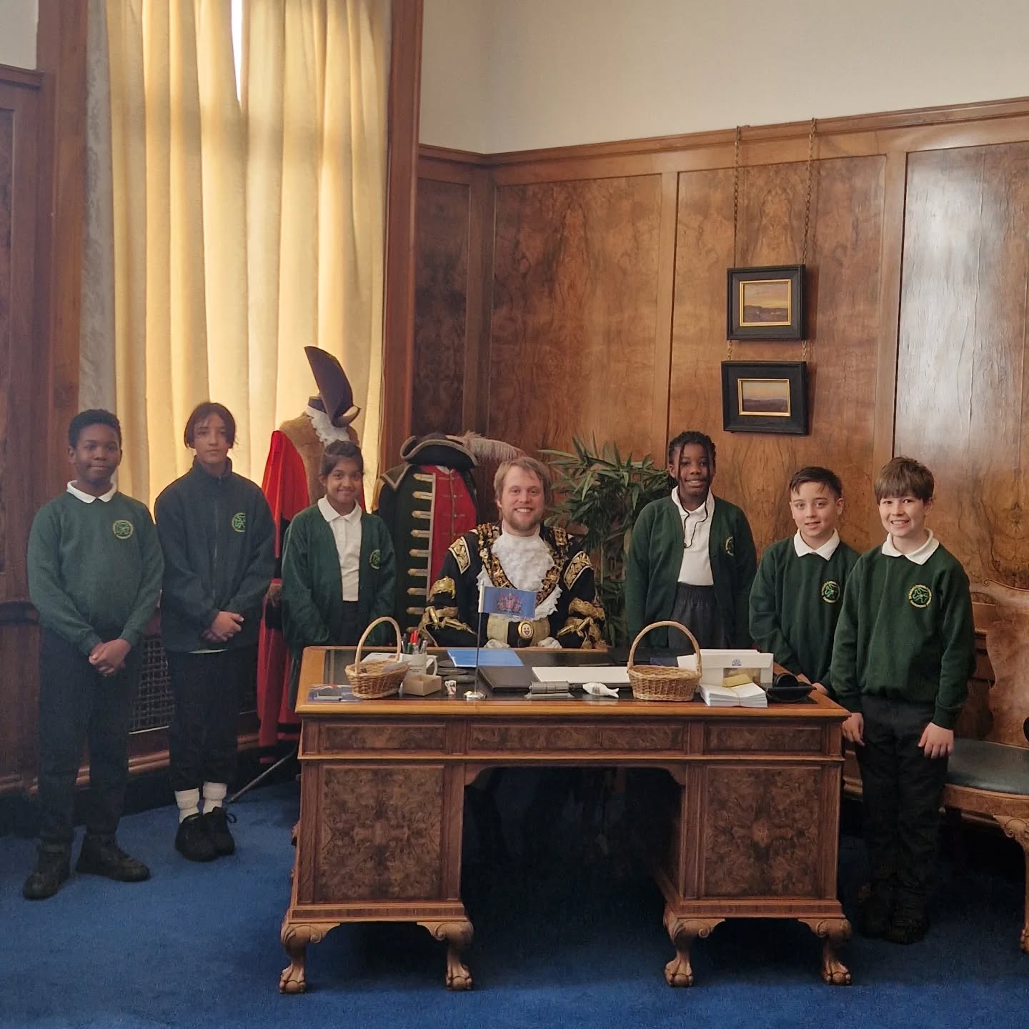 Members from our pupil cabinet were invited to meet and have lunch with the Lord Mayor of Southampton, James Baillie. They learned all about the role of the Mayor and were shown around the Civic Centre debating chamber and Mayor's office. The children were excited to share how we show democracy in school and some of the initiatives we are working on in our different councils and groups.
