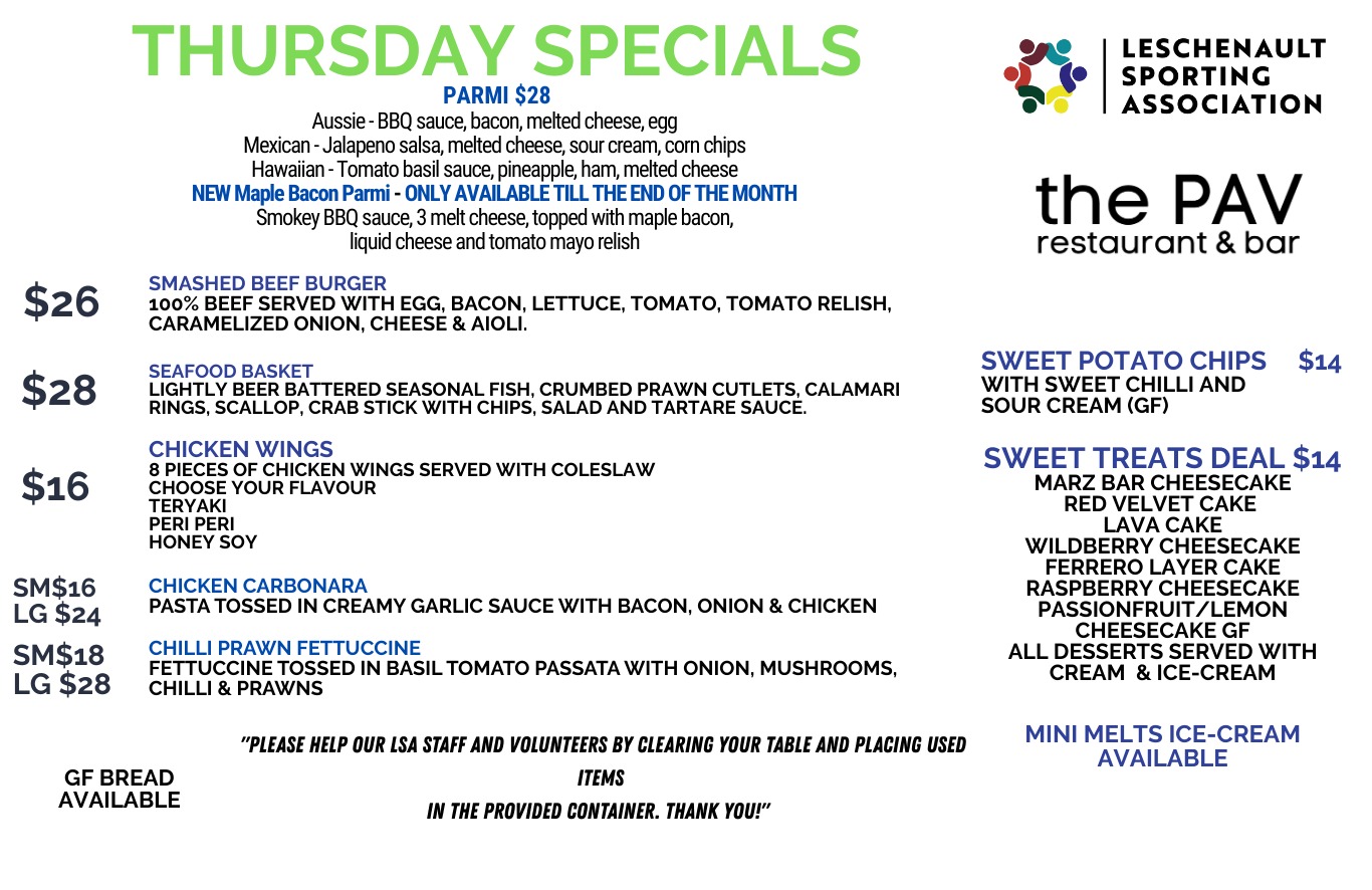 ๐๐บ Thursday night done right at The Pav!
Come on down and treat yourself to our Specials.
Good food, cold drinks, great vibes!