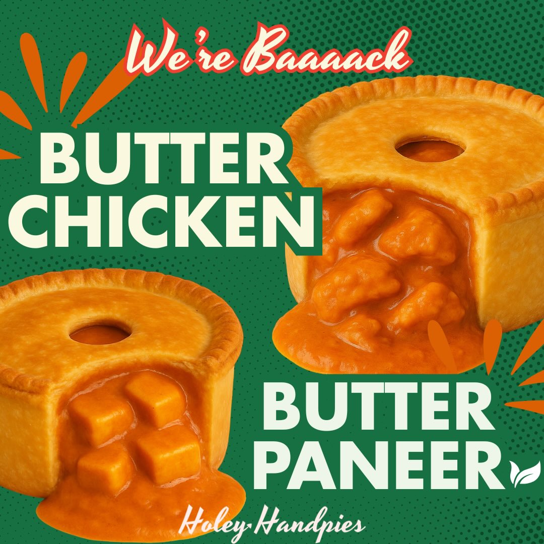 Butter Chicken and Butter Paneer pies are baaackkk! I could eat these for breakfast, lunch, dinner, anddd dessert 🤤 Available only at the Downtown Salmon Arm Farmers Market, every Saturday!