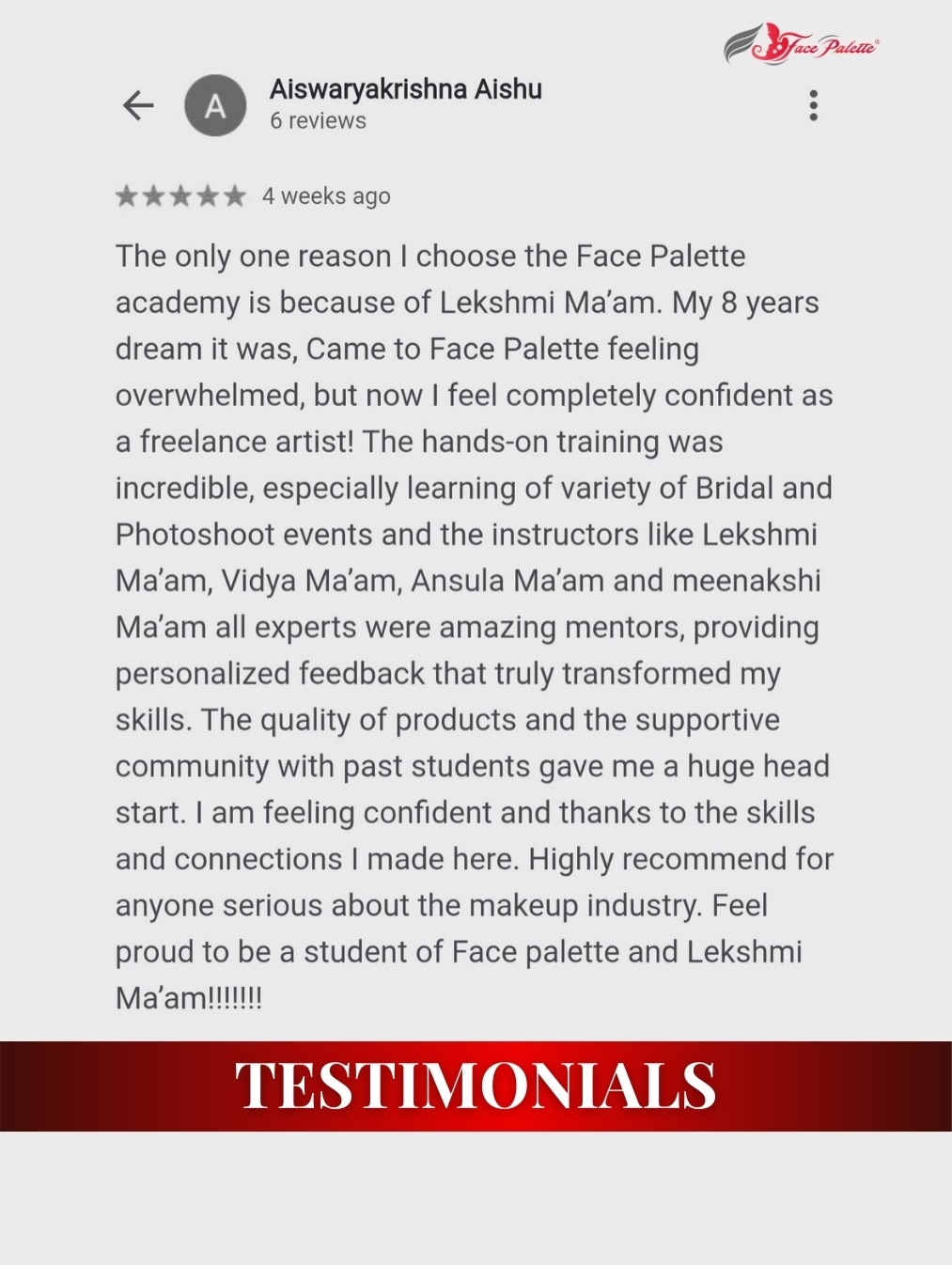 𝐒𝐓𝐔𝐃𝐄𝐍𝐓 𝐑𝐄𝐕𝐈𝐄𝐖 – 𝐓𝐄𝐒𝐓𝐈𝐌𝐎𝐍𝐈𝐀𝐋 & 𝐅𝐄𝐄𝐃𝐁𝐀𝐂𝐊 - Because when passion meets the right guidance, artistry blooms.
We’re truly grateful for the love and trust our students share!
Every journey at Face Palette is built with patience, clarity, and professional care — and seeing our students grow into confident artists is our biggest reward.
📍 Certified by EICBI London
📞 Call/WhatsApp: 9847074073
🌐 Join from anywhere in the world!
#facepalette #studentreview #makeupacademy #promakeupcourse #makeuptraining