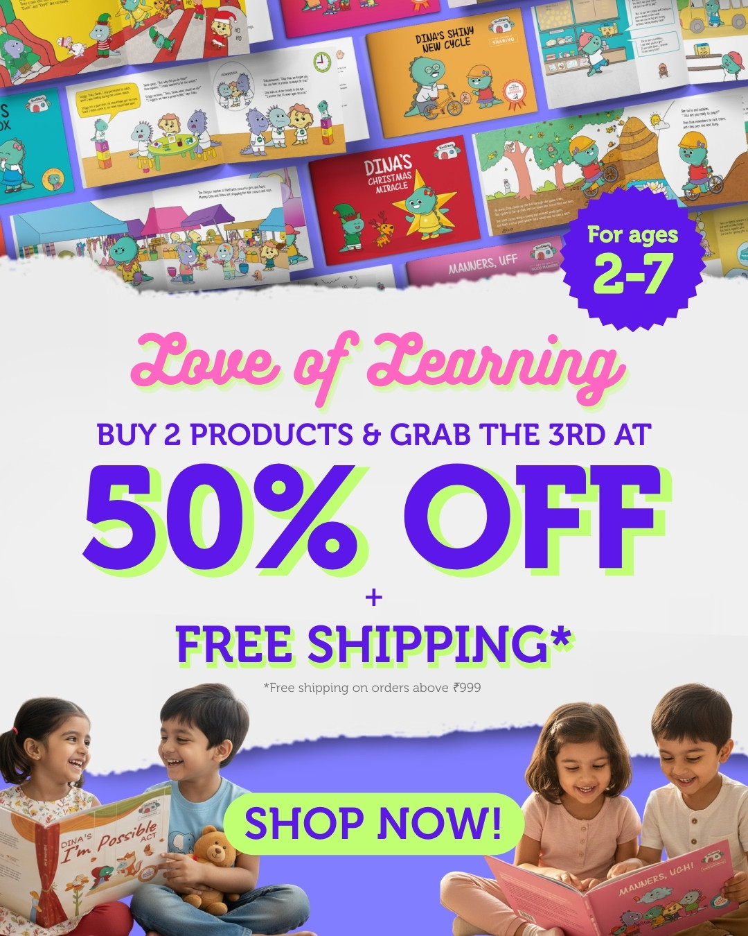 💝 For the Love of Learning Sale is HERE! 🦕
Because the best gifts for children are the ones that grow with them. 🌱✨
Build curiosity, values, creativity, and joyful learning moments at home with DinoStaury’s books, flashcards, and activity-based learning tools.
🎁 Valentine Special Offer
Buy ANY 2 products and get the 3rd product at 50% OFF
🚚 Free shipping on orders above ₹999
Whether you’re gifting your child, a little learner in your life, or simply building a meaningful home library — this is the perfect time to choose gifts that inspire learning through play. 💛
Because when children fall in love with learning early… it stays with them forever.
✨ Explore the collection and shop now at www.dinostaury.com
Tag a parent who would love this offer! 👇