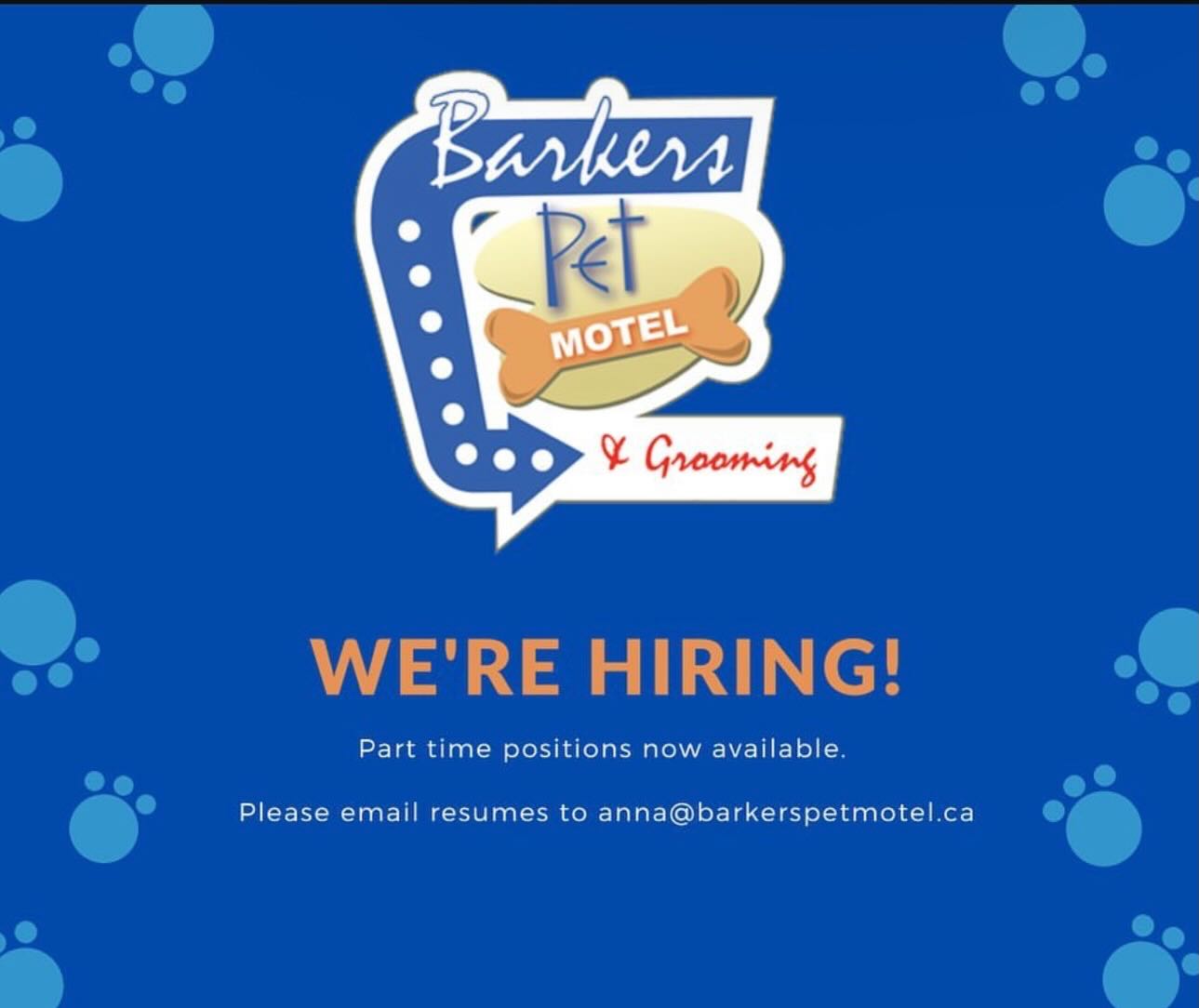 We’re hiring part time kennel attendants! Please DM to inquire or send your resume to anna@barkerspetmotel.ca 🐶