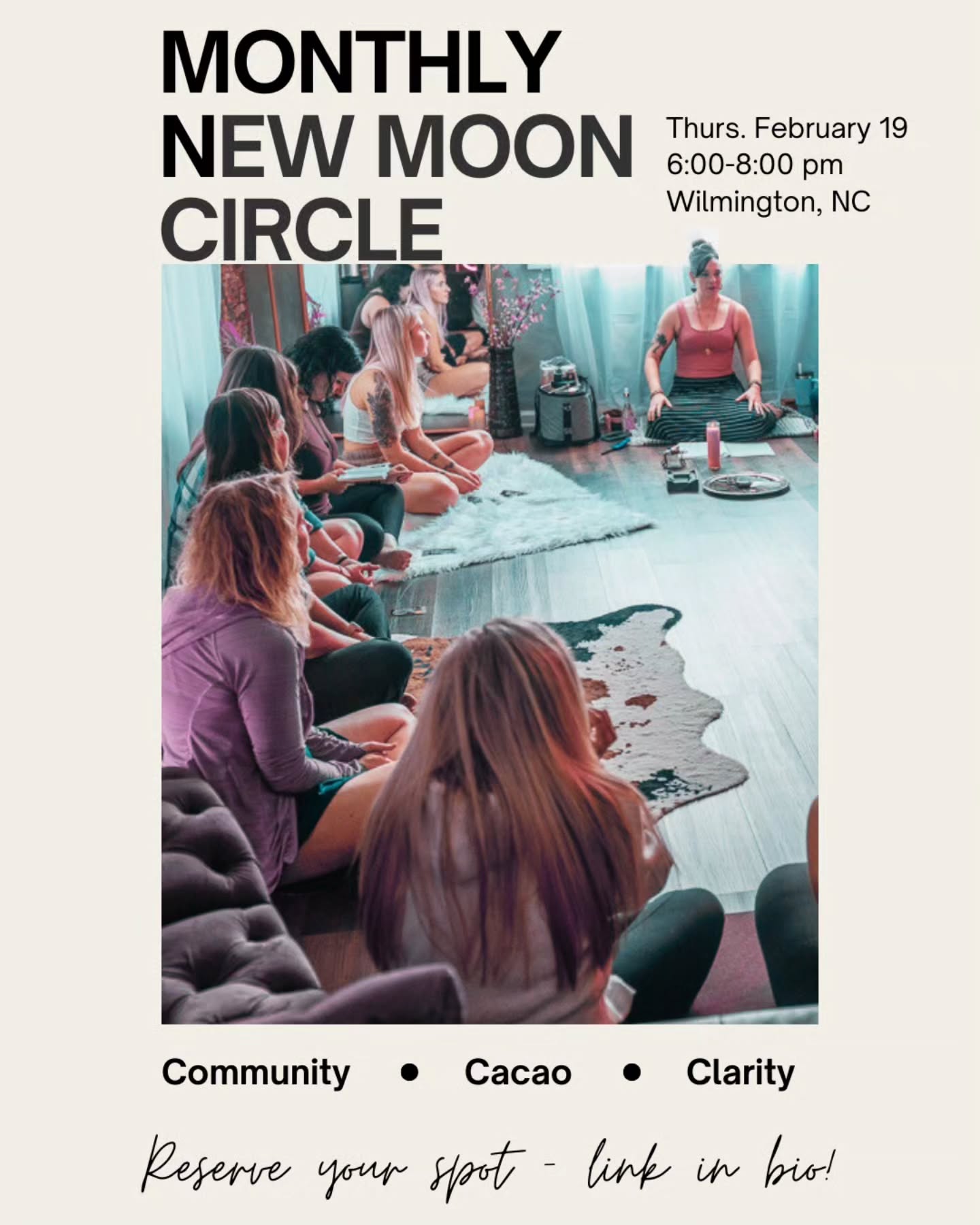 If you're feeling overwhelmed by everything that's going on in the world, know that you are not alone. Once a month, we are gathering together for a moment of peace and communal reflection. ✨️
This Thursday, our New Moon Circle will be at @atlanticboudoir from 6-8:30pm.
There will be cacao, breathwork, astrology and community. You can reserve your spot using the link in my bio 🌹
I hope to see you there 💕😘💕