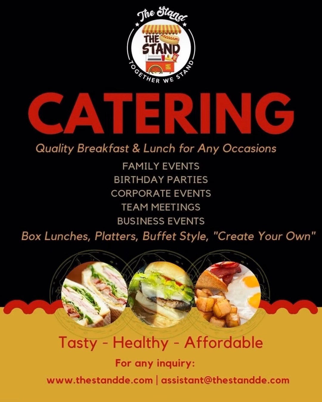 In search of tasty, healthy, and affordable catering? 👀 Look no further than @TheStandDE!
Box lunches, platters, buffets, and "create your own" meals are available for order via www.thestandde.com.
➡️ Order yours today!
#Catering #WilmingtonDE #FoodTruck #OrderNow