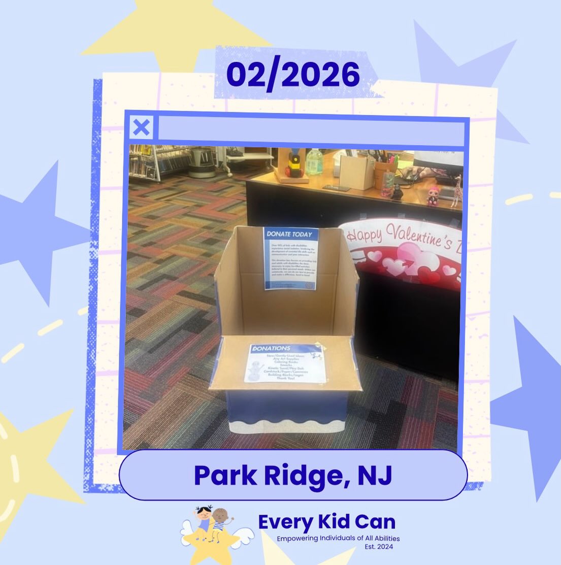 Every Kid Can placed our fourteenth donation box at the Park Ridge Public Library in Park Ridge, NJ during the month of February 2025.
Every donation helps bring joy and inclusion to our community, so thank you to all who supported through donating.
Thank you for supporting our mission!
#donationboxes #libraries #disabilityawareness #everykidcan #neurodiversity