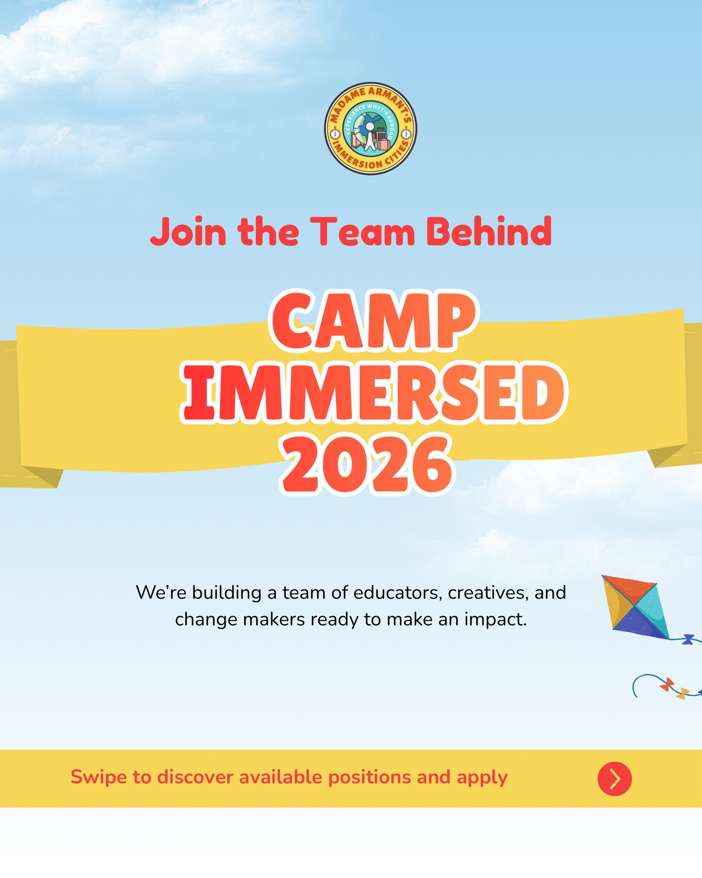 ✨ Join the team behind Camp Immersed ✨
We’re looking for passionate, purpose-driven individuals who want to help create meaningful, immersive learning experiences for children and families. From facilitation to program support, there’s a place for you on our team.
📲 Scan the QR code to apply
👉 Swipe to see available positions and find where you fit.
Let’s build something impactful—together.
#CampImmersed #CampStaff #EducationJobs #YouthPrograms
#CommunityEducation