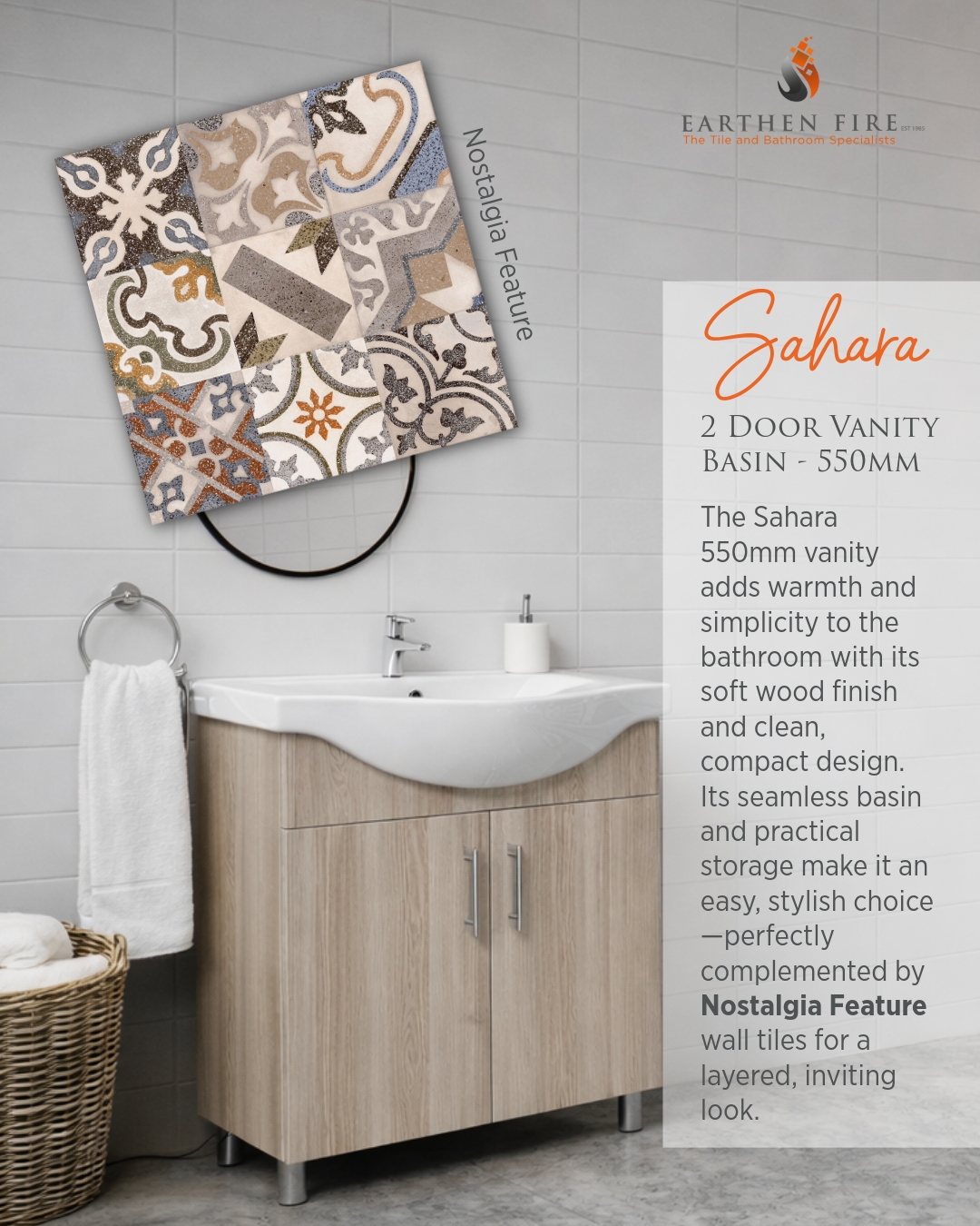 ✨ Warmth follows intention ✨
Once the space is defined, warmth completes the story.
The Sahara 550mm 2-Door Vanity Basin brings softness and simplicity through its natural wood finish, compact form, and seamless basin design.
Practical storage meets effortless style — beautifully complemented by Nostalgia Feature wall tiles, adding depth, texture, and a layered sense of character to the room.
Together, these elements create a bathroom that feels inviting, balanced, and thoughtfully finished.
💬 WhatsApp us: https://wa.me/263772204044
#EarthenFire #SaharaVanity #BathroomVanity #NostalgiaTiles #InteriorLayering #BathroomInspiration #QuietLuxury #WarmInteriors #ZimbabweInteriors