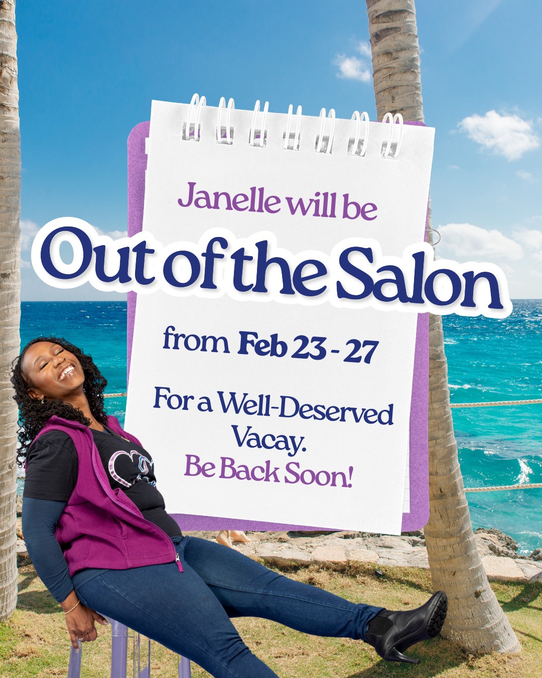 Janelle will be out of the salon from February 23–27 for a well-deserved break.
This week is extra special as she celebrates her birthday, taking intentional time to rest, reset, and pour back into herself the same way she pours into every client who sits in her chair.
While she’s away, she’ll also be reconnecting with one of our former Loving Locks Business Collective member who has since relocated — continuing the relationships and community that make what we do so meaningful.
Appointments will resume after February 27. If you need to secure a future booking, we encourage you to schedule in advance to reserve your preferred date.
Thank you for always supporting Janelle and Loving Locks.