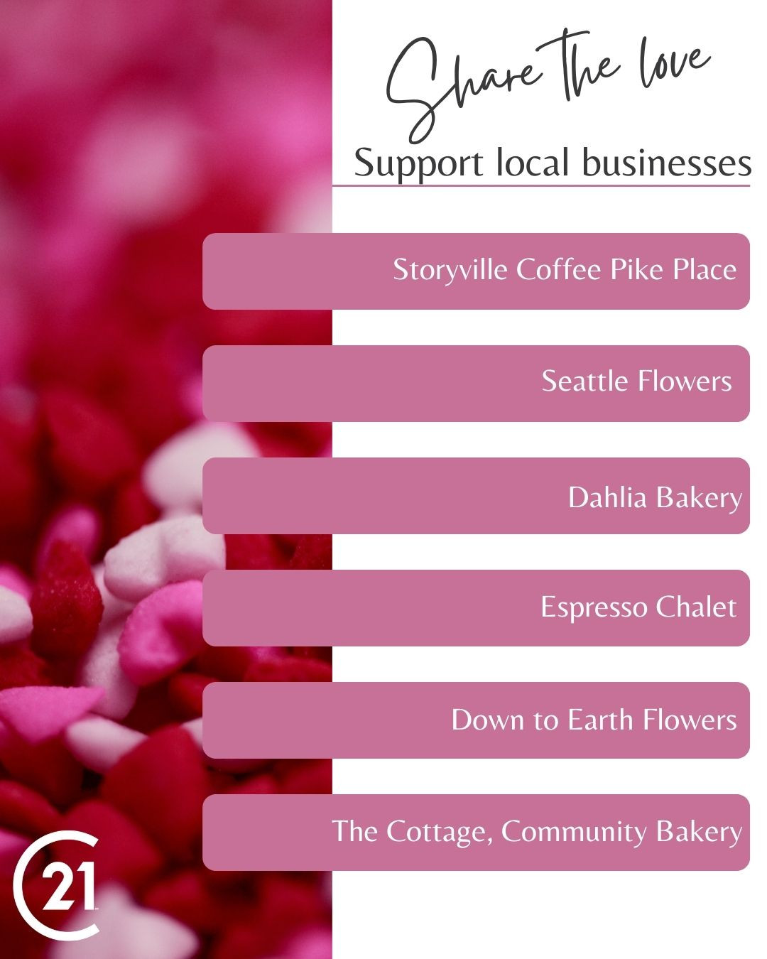 💝 This month, we’re sharing the love by supporting the amazing small businesses that brighten our communities. Which local favorite would you add to the list?
#ShopLocalPNW #SupportSmallBusiness #CommunityMatters #CENTURY21RealEstateCenter