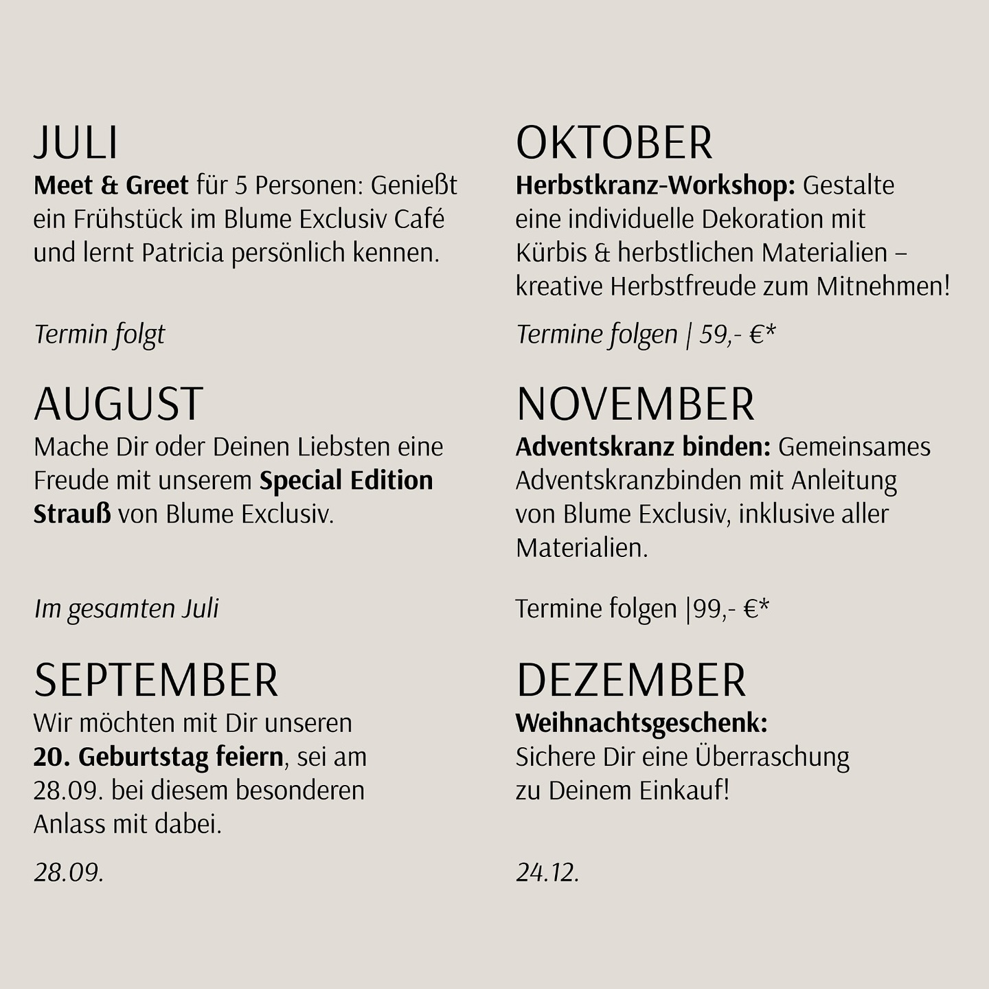 Hier seht Ihr ALLES WAS WIR FÜR EUCH DIESES JAHR GEPLANT haben 🤍
Ich freue mich schon sooooo sehr auf jeden einzelnen Monat🤍
Vielleicht ist auch was für Dich dabei?
Schreibt Eure FRAGEN GERNE IN DIE KOMMENTARE & ich werde sie beantworten 🤍
Jippiiii✨🤍
#jubiläum #blumenladen #feiern #stolz #florist #seit20jahren