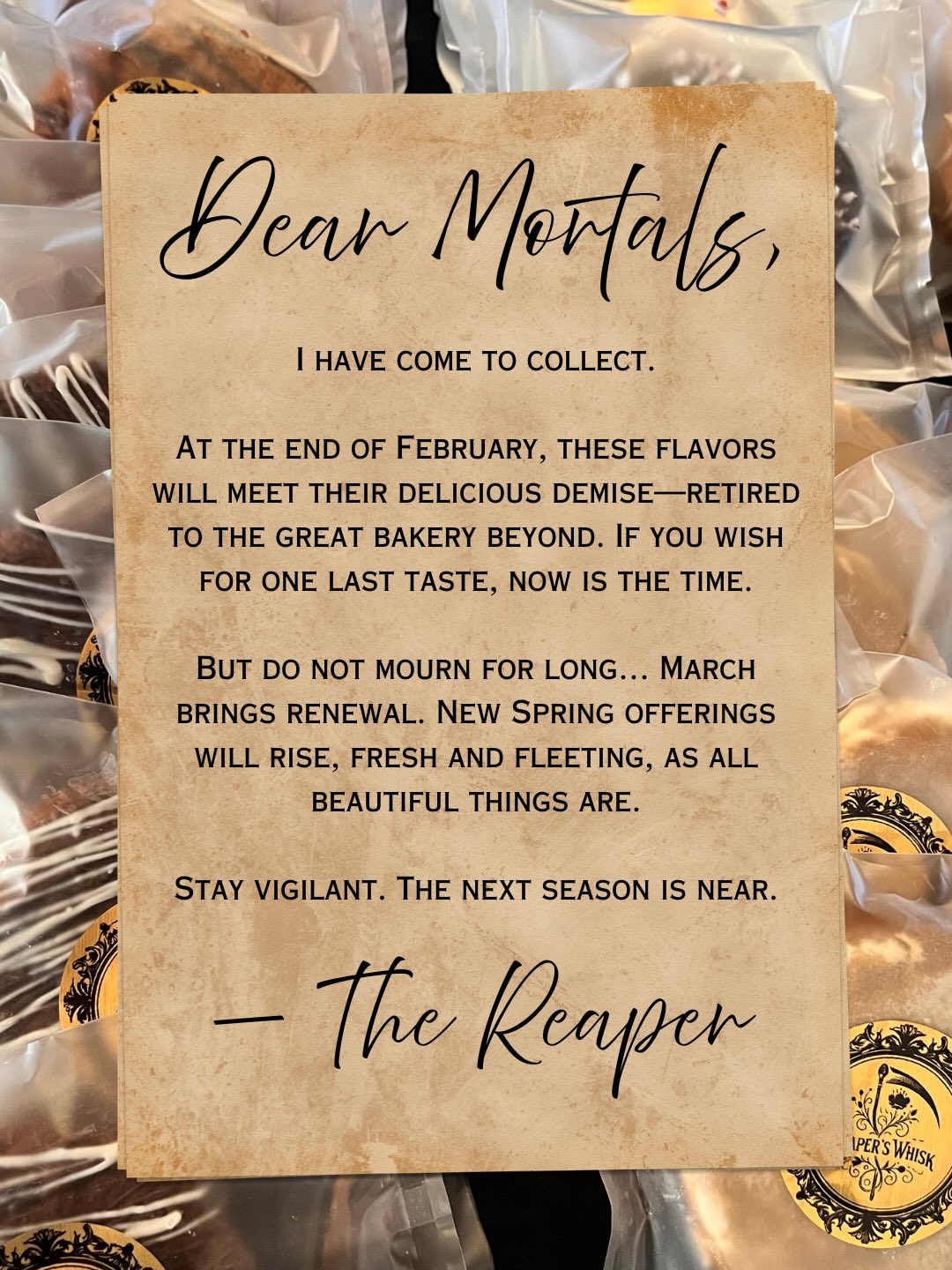 New season, new flavors! 📣 Get your fall/winter favorites before they’re gone! Order now on our website - link in bio #TheReapersWhisk #seasonalflavors #cookies #seattlebakery