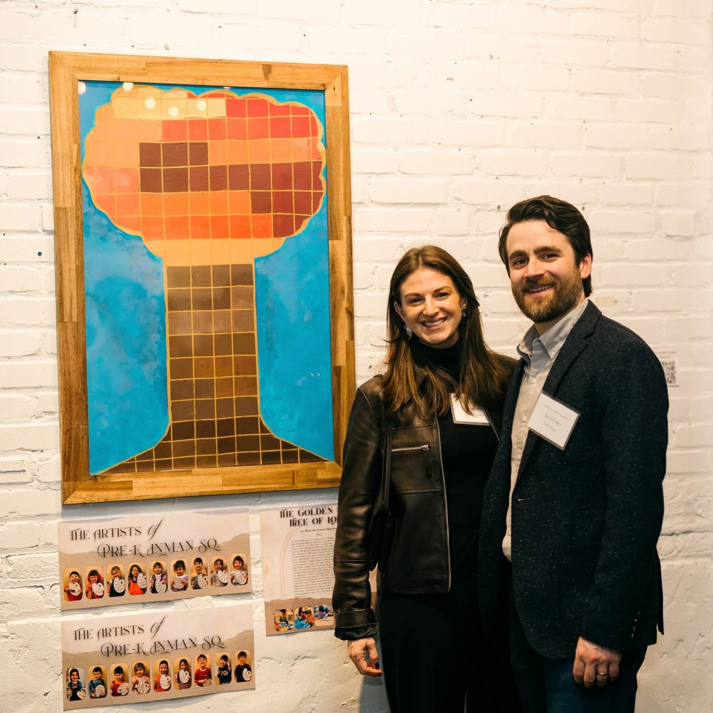 Congratulations to the Cohen Family ❤️ #POTAArtAuction
Pre-K Inman Square - The Golden Fall Tree of Love
As we delved into our study of Tu B’Shvat, we began by exploring the different parts of a tree. We noticed how trees are similar to us, with roots as their feet, trunks as their bodies, and branches as their arms. We looked more closely, noticing the unique shapes and shades of each tree, especially when they are at their most vibrant in the fall. We then began experimenting with color mixing, using watercolors, tissue paper, and acrylics to see how we could create these beautiful colors ourselves. Friends laughed with excitement as red and yellow became orange, and dark brown and white became light brown, saying, “This one looks like peanut butter!”
Next, we started working on an art piece to showcase our learning, beginning with broad strokes of blue to create the sky and gold to form a striking outline of a tree. Each child carefully observed a part of a fall tree, some choosing brown bark, others an orange leaf or a red apple, and mixed paints to match the shade of their chosen tree part. Using brushes, they added their unique colors to a taped grid on our golden tree. When we pulled back the tape to reveal our masterpiece, we discovered a beautiful tree that reflected both the unique characteristics of each of us and how we are all similar in composition.