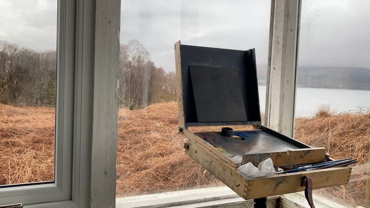 I was painting inside this morning, with heavy showers outside but also amazing light and soft colours.