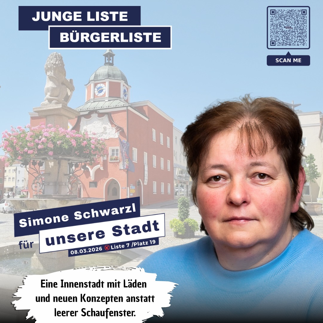 Eine Innenstadt mit Läden und neuen Konzepten anstatt leerer Schaufenster.
🛍️ Simone Schwarzl kämpft für eine belebte Innenstadt mit kreativen Ideen.
Lerne unsere Stadtratskandidat*innen kennen! Auf unserer Homepage www.jl-bl.de gibt es alle Infos zu unseren Zielen und Visionen – und alle Termine, bei denen du direkt ins Gespräch kommen kannst. Dein Kontakt zählt!
#kommunalwahl2026 #stadtrat2026 #pfarrkirchen #GemeinsamFürEinLebendigesPfarrkirchen