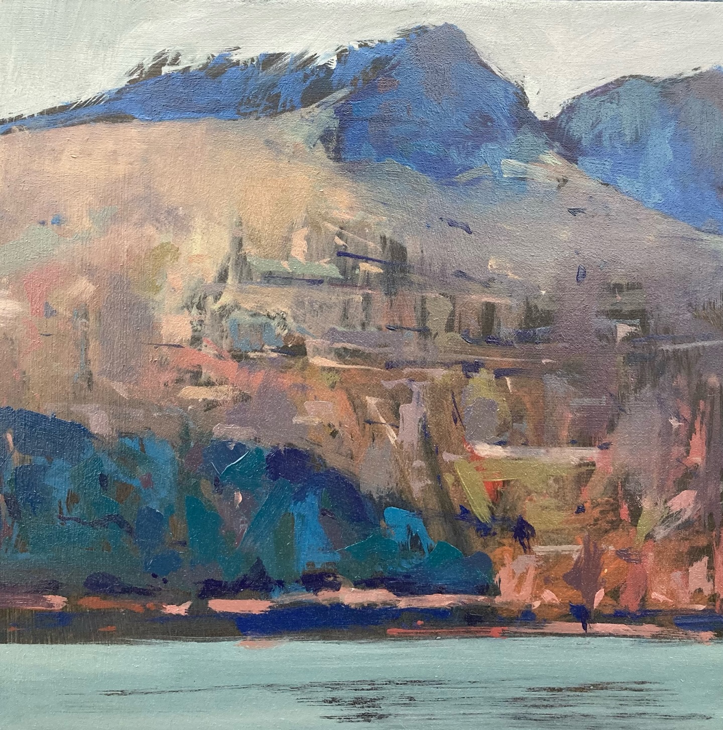 I’m just back indoors after tackling the same subject, it was a very flat light and at times cloud veiling the top of Ben More, but still I really enjoyed working with the subtle colours from the loch to the mountain