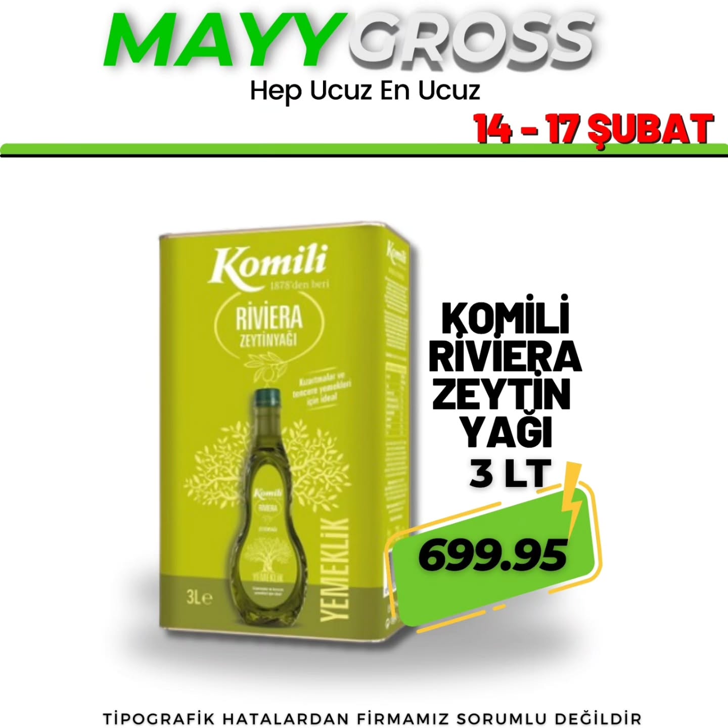 14-17 ŞUBAT’TA MAYYGROSS FIRSATLARI!
Sofralar bereketlensin, bütçen rahat etsin.
4 gün boyunca seçili ürünlerde büyük indirim!#kırşehir #kaman #manav #mucur#takipci