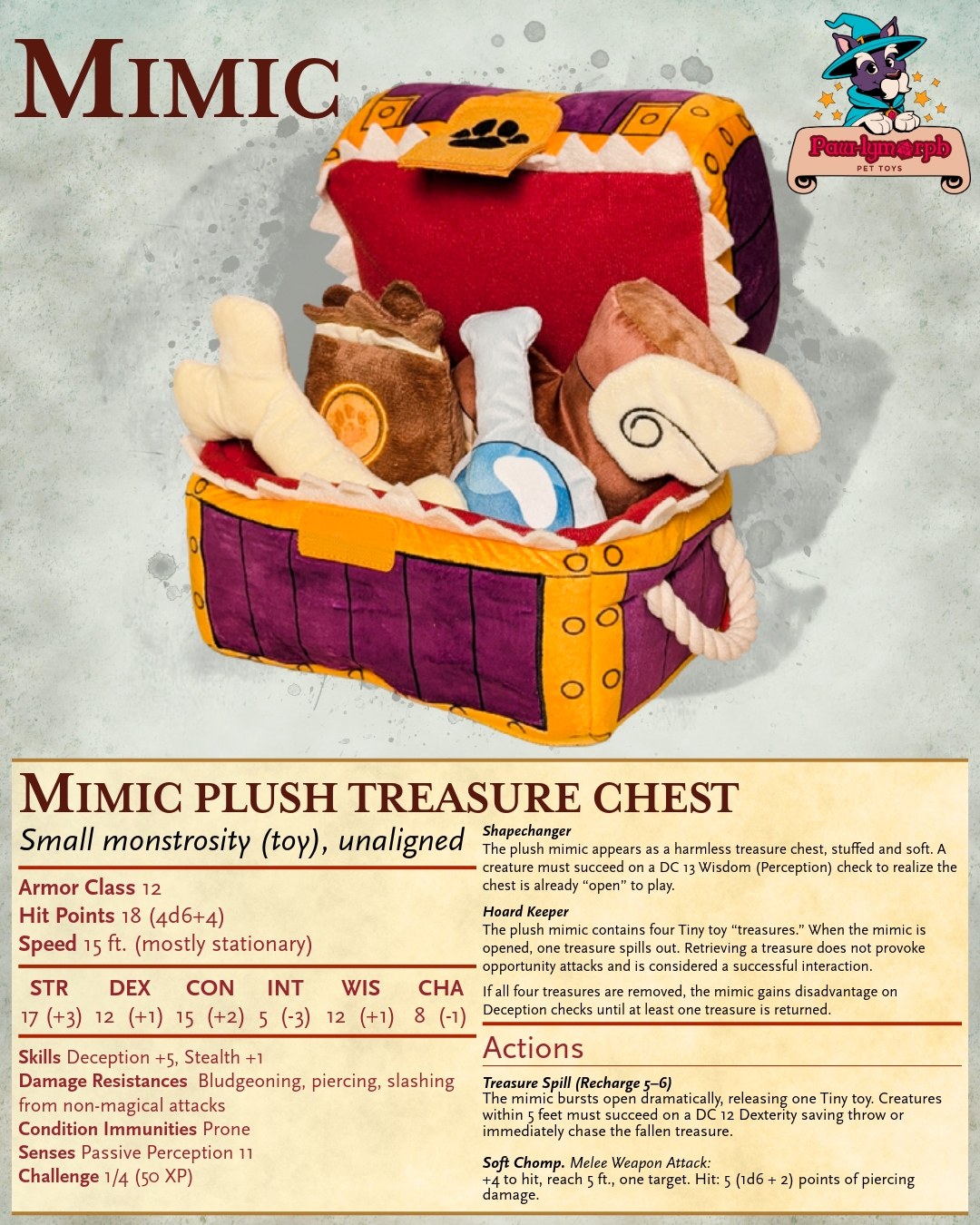ICYMI our Mimic launched yesterday now it's safe to ship, nothing harder than putting a live mimic into a box! Enjoy this stat block, and may it bring unbridled fun to your pet's adventures!
Winners of the giveaway have been reached out to, so if you haven't won one, grab one now!