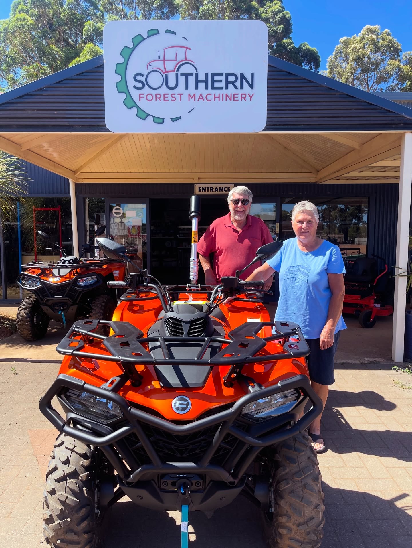 We had the pleasure of supporting Sue and Allan with their new ATV purchase with the popular CFMoto 400 EPS in Lava Orange.
This Quad Bike is ready for work including tow ball, winch, power steering and front bumper as standard, backed by a 2 year warranty.
Visit our team in store for an amazing deal and upgrade your old farm ATV to a brand new CFMoto.
#farmingwa #bridgetown #bridgetownwa #southernforestsregion #southwestwa