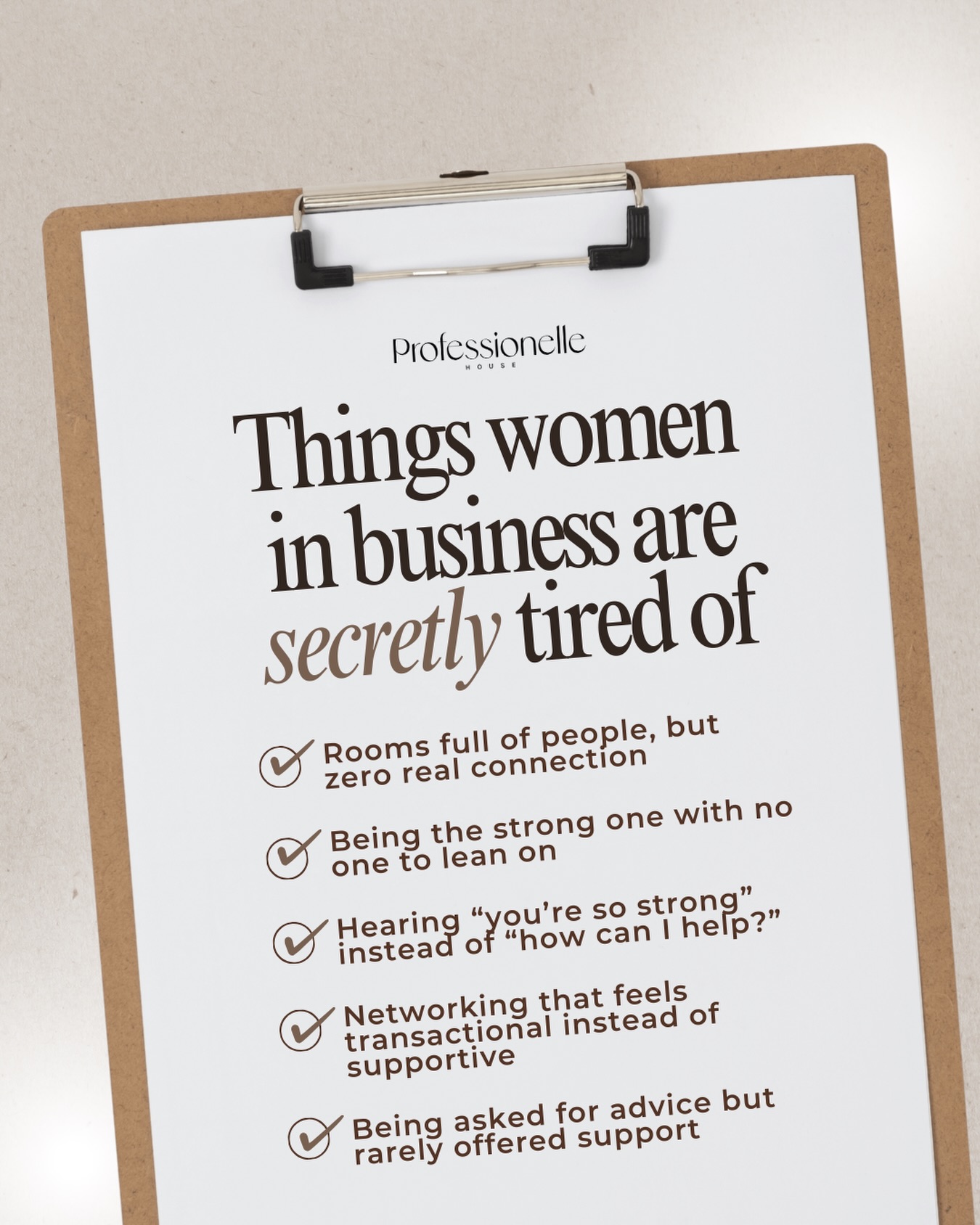 Let’s be honest for a second…
A lot of women in business are holding it together in public
and falling apart in private.
👉🏽 Smiling at the events.
👉🏽 Showing up polished.
👉🏽 Answering “I’m good!” on autopilot.
Meanwhile?
You’re tired of rooms that feel full but still lonely.
Tired of always being the one people lean on.
Tired of being called “so strong” when what you really needed was support.
Because building something meaningful is heavy, especially when you’re carrying it with grace all the time.
If you’ve been feeling this quietly… you’re not the only one.
Some rooms drain you. Others expand you.
If the room doesn’t support your growth, there’s a better one waiting. Professionelle House exists for that reason. 🤎
#womeninbusiness #womenentrepreneurs #womencommunity #womenempowerment #toronto