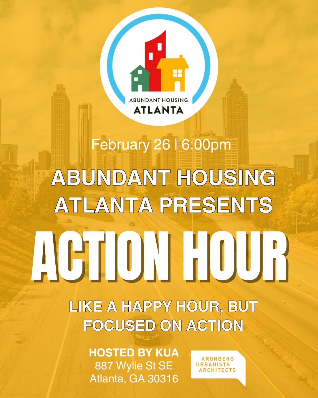 @abundanthousingatlanta will be holding the first "Action Hour" of the year on February 26th at KUA's office!
We'll spend time with other Atlantans who want to improve Atlanta's housing crisis, hear from KUA who will ground us in the challenges ahead, and take collective action to improve Atlanta's zoning code to make Atlanta more affordable, attainable, walkable, and equitable.
Registration link is in our bio!