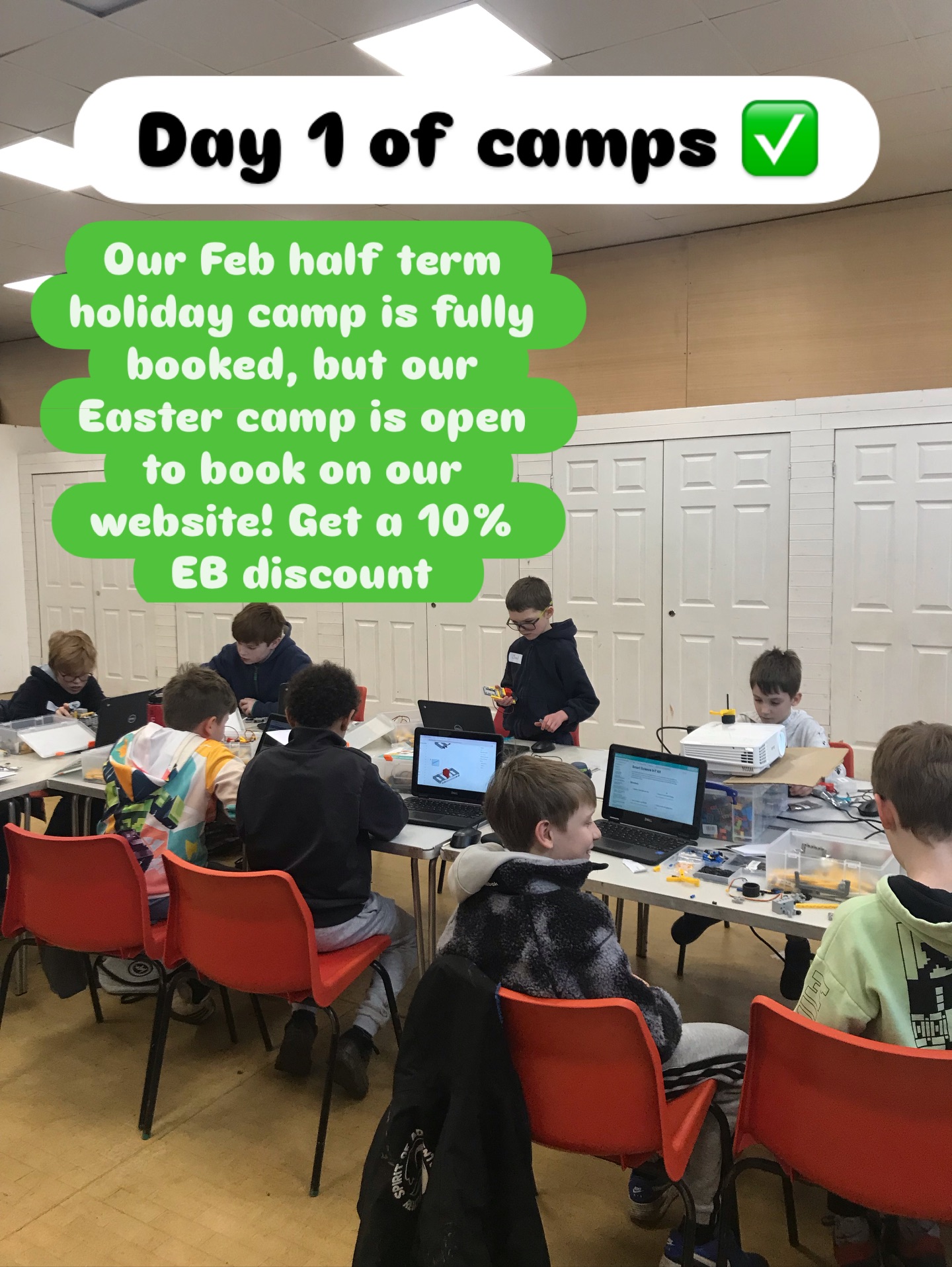 Day one of February half term coding club is done! Well done to everyone who came: kids built a jumping game in Scratch and then built and coded their own custom robots using the micro:bit.
Our Feb half term camp is fully booked, but Easter is available to book on our website (10% discount Live)!