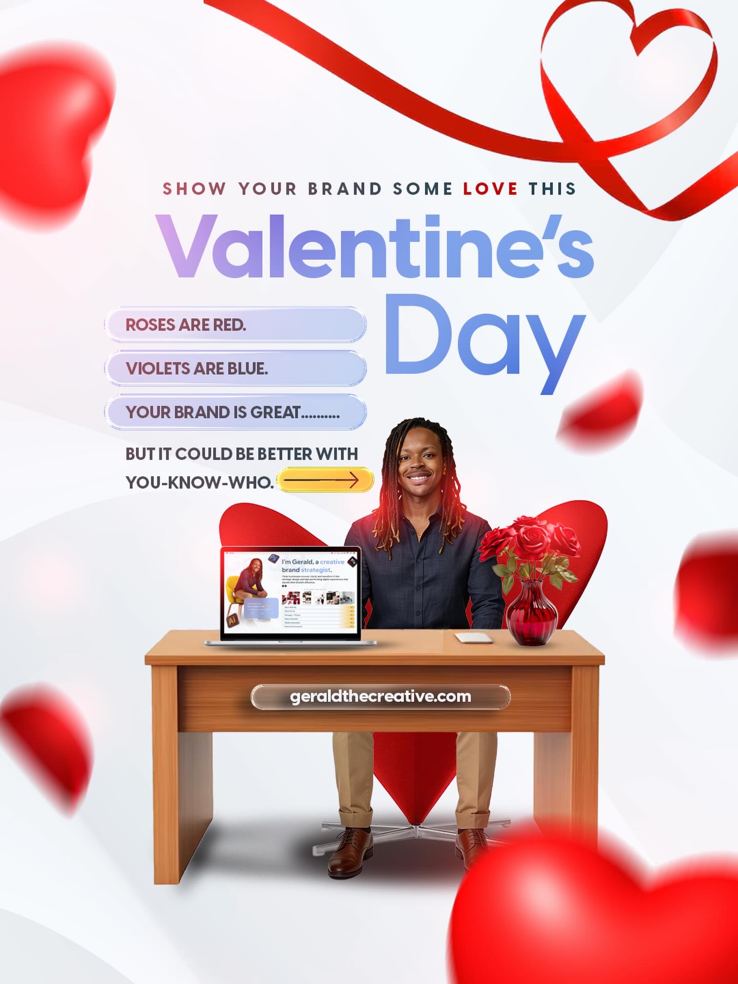 Your brand doesn’t need another fling. It needs commitment.
I help business owners build brands with clarity, structure, and staying power…. so you’re not reinventing the wheel every time you post.
Ready for a REAL relationship with your brand?
geraldthecreative.com