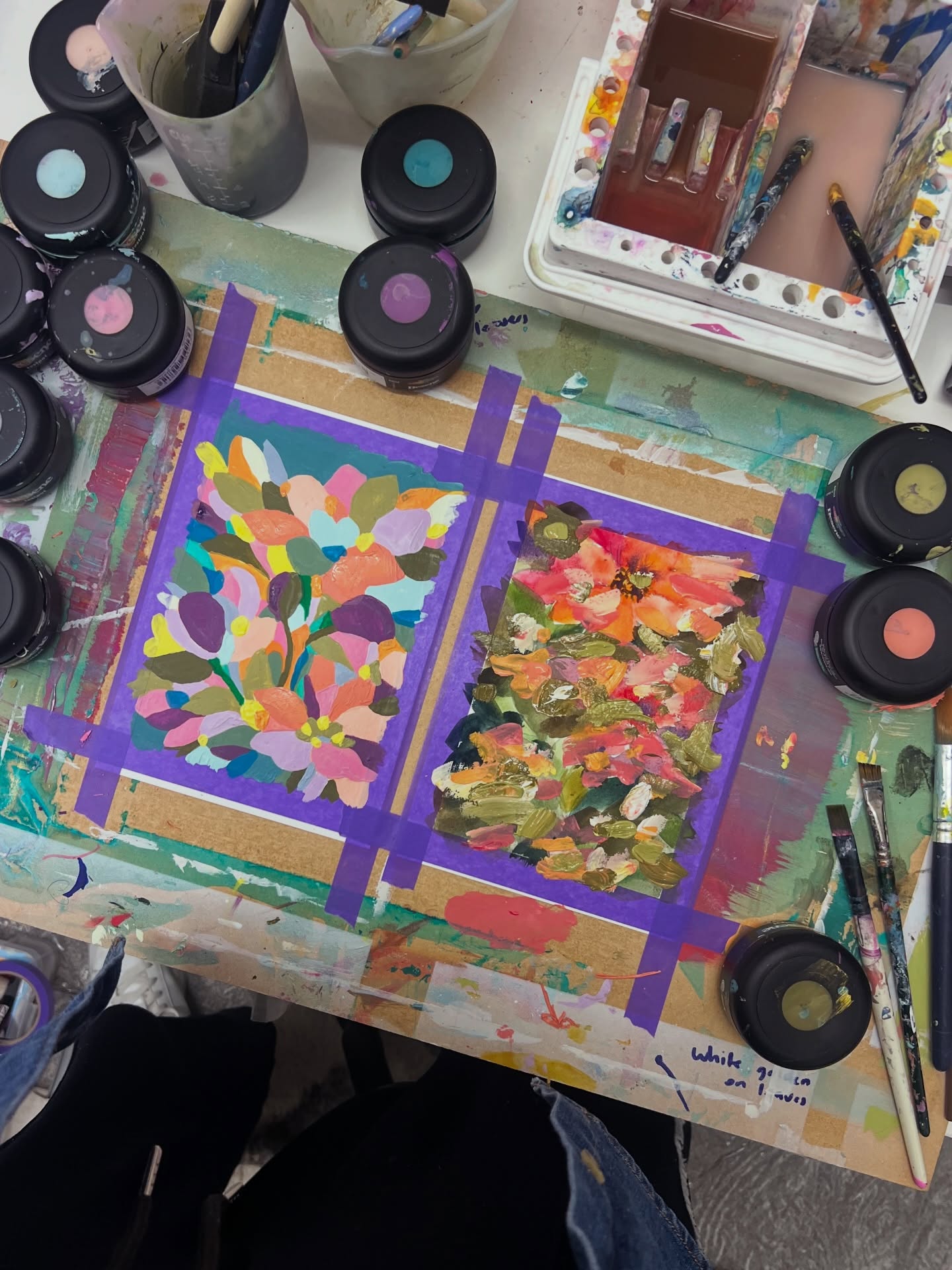 A little of yesterday’s creating, working from the florals I’ve been using lately, and exploring where I can take them
Same starting point. Same loose idea.
But two very different directions.
On the left, I kept things more structured and defined.
On the right, I let it get messier, more layered, more instinctive.
I’m really enjoying this stage of figuring out what wants to stay and what wants to shift. It feels like the beginning of something, even if I’m not entirely sure where it’s leading yet.
That’s half the fun though, right?