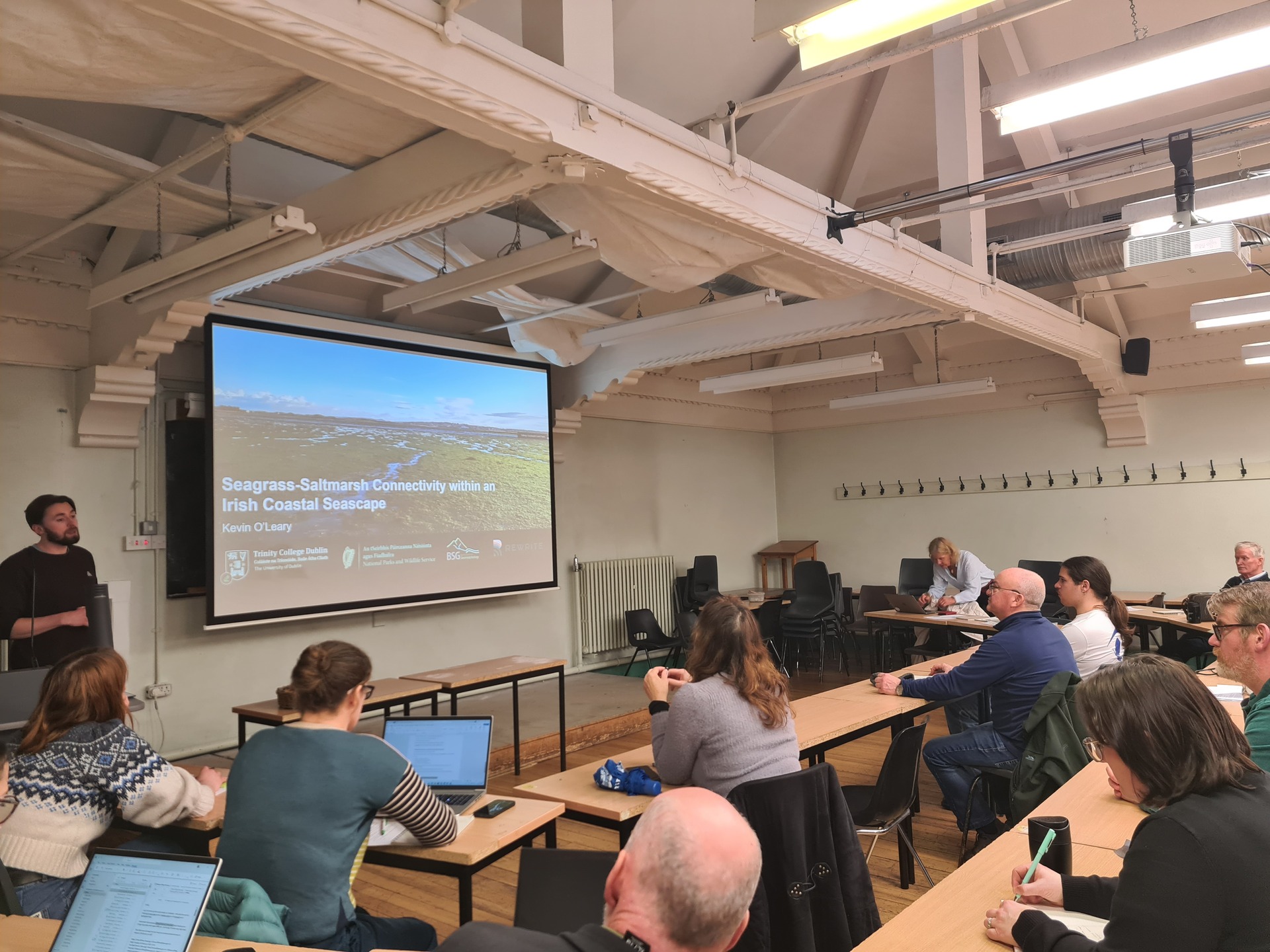 Last week we had a Seagrass Meeting at Trinity College Dublin! We were joined by various government and local bodies, eNGO's, academics & researchers, and of course a few of our seagrass finders and minders!
After introductions and key inputs by Robert Wilkes, Environmental Protection Agency (EPA) Ireland, we mapped the threats seagrass beds are facing and focused on
- what should and can be done to adequately protect and manage our seagrass resources
- what 30% seagrass restoration by 2030, as required in the EU Nature Restoration Regulations
In the second session, Katherine Cronin, PhD, Department of Climate, Energy and the Environment presented on key elements required in the Nature Restoration Law. Fintan Kelly, Irish Environmental Network, and Karin Dubsky, Coastwatch presented on draft proposals for Nature Restoration from eNGO's perspective which were received really positively! Chaired by Nessa O'Connor.
In the final session we zoomed in on some specific sites around the country to review how size and state vary, the site specific pressures and to present what restoration in these areas could look like with citizen participation. Hearing from Tim Butter, Jane Kelleher, Iker Arenzana King, Kevin O'Leary, Mick Berry, and Roslyn Shaw on specific sites!
Thank you to all who participated! More detail on request.