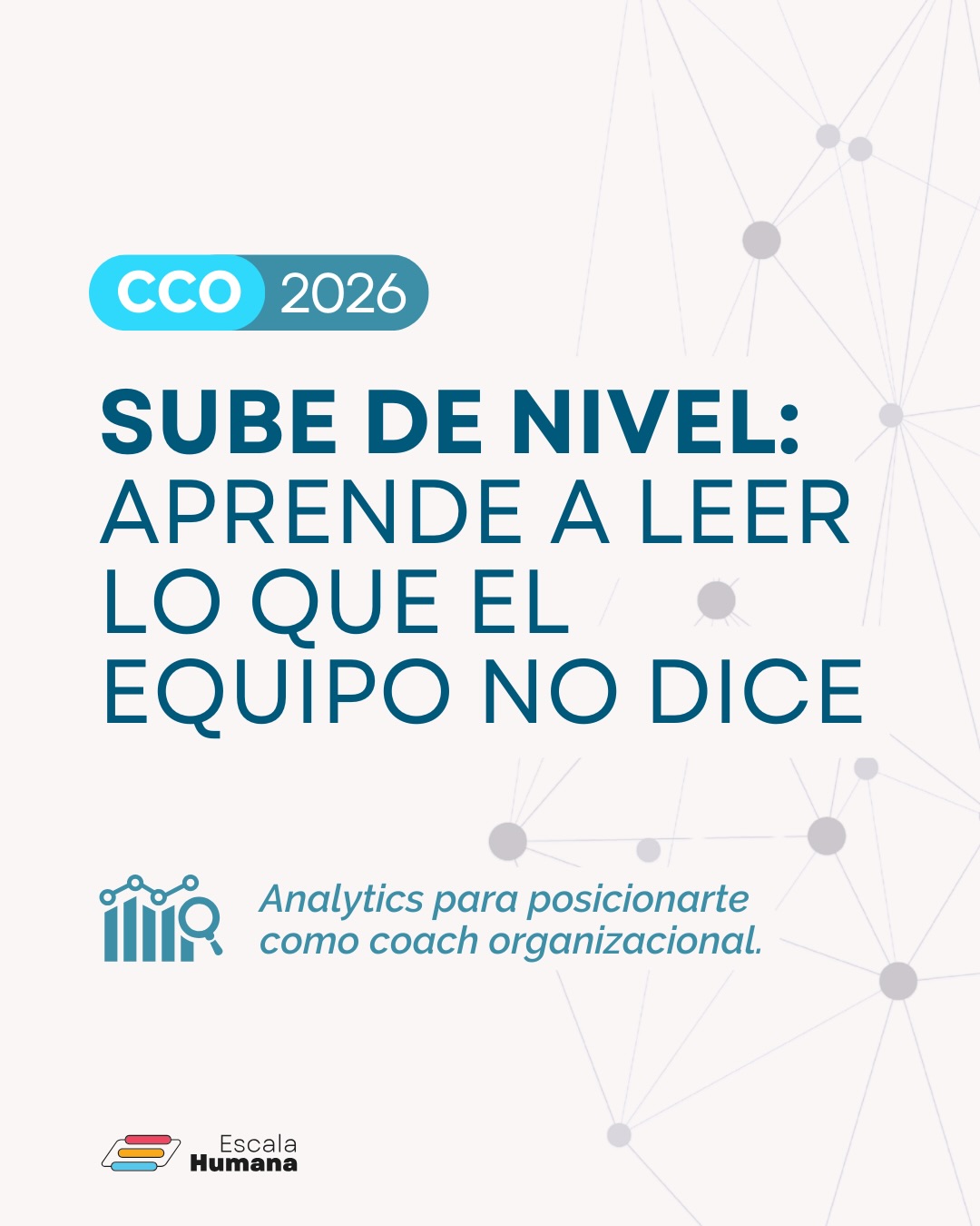 En organizaciones, ser experto en Analytics es desarrollar criterio para leer patrones del sistema: dinámicas, tensiones, señales culturales y evidencia que te permite enfocar tu acompañamiento con claridad y credibilidad.
Con esa competencia, tu práctica cambia de liga: te vuelves el o la coach que diagnostica antes de actuar y acompaña con estándar profesional.
🎓 Esto es parte del CCO (Certificación como Coach Organizacional): una especialización para coaches certificados/as que quieren posicionarse en el mundo organizacional con una propuesta sólida y competencias de alto nivel.
Además, te llevas una formación completa en posicionamiento profesional, coaching ejecutivo y de equipos, cultura y cambio, acompañamiento de transformaciones culturales, y habilidades relacionales (feedback, negociación y coordinación).
📅 Inscripciones abiertas, iniciamos en marzo
🌎 100% online
📩 Postula y solicita el brochure: ehformacion@ehumana.cl
#CoachingOrganizacional #Liderazgo