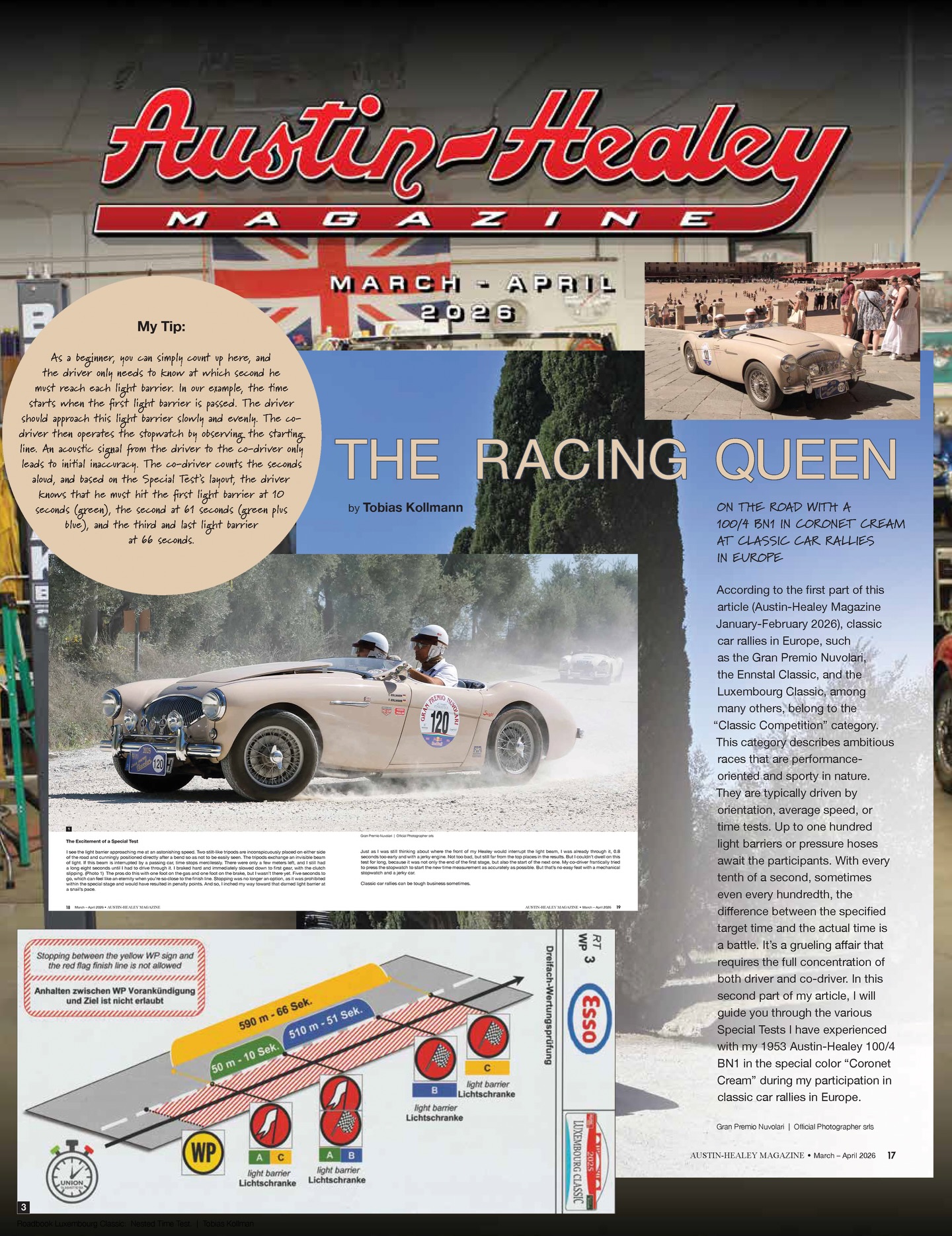 Wow... The second part about our „Racing Queen“ has now been published in Austin Healey Magazine USA (March/April 2026). The article describes the challenges of Classic Rallies in Europe and offers tips on driving the various special stages. It also includes descriptions of the events we were able to participate in last year with our Austin Healey 100/4 BN1 in the rare colour „Coronet Cream.“
Once again, we would like to express our sincere thanks to Austin Healey Magazine USA and editor Nan Newman for the wonderful collaboration, and we wish the members of the club an enjoyable read.
#AustinHealey #CoronetCream #RacingQueen #ClassicCar #oldtimerrallye @austin_healey_magazine @a_h_c_g @suixtil @ahspares @tazio_nuvolari_collection @ennstalclassic @luganoelegance @granpremionuvolari @villatrasqua @hauck.classics @vintagedriver_de