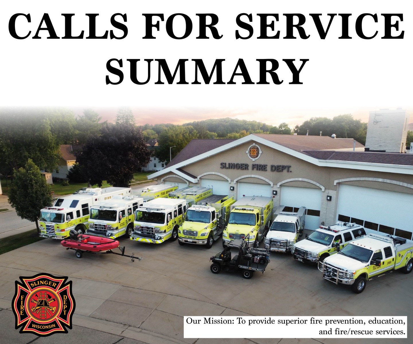 Weekly Call Summary: February 8-14, 2026
Response Statistics
⏱️ Average Time En-Route: 2.69 mins
⏱️ Average Time On-Scene: 6.54 mins
👨🚒 Average Personnel Per Call: 18 members
📍 02/11 @ 6:45 p.m. - I-41 SB at STH 60, from a single vehicle crash after a vehicle pursuit. Crews responded and staged until no longer needed by law enforcement.
📍 02/12 @ 11:43 a.m. - 300 Blk. Kettle Moraine Dr S, for a rescue call with Lifestar EMS. We were canceled as our assistance was no longer needed.
📍 02/13 @ 8:57 a.m. - 1600 Blk. American Eagle Dr, for a fire alarm with Lifestar EMS. Investigation found a bad carbon monoxide detector as the probable cause for alarm.
📍 02/13 @ 11:26 a.m. - 1800 Blk. Old CC, for a mutual aid request by Richfield Fire Department for a possible structure fire. SFD responded with an engine and tender but were canceled shortly after.
📍 02/13 @ 12:48 p.m. - STH 60 and S Hetzel Way, for a two vehicle injury crash with Lifestar EMS. SFD assisted with debris cleanup, fluid containment, and traffic control.