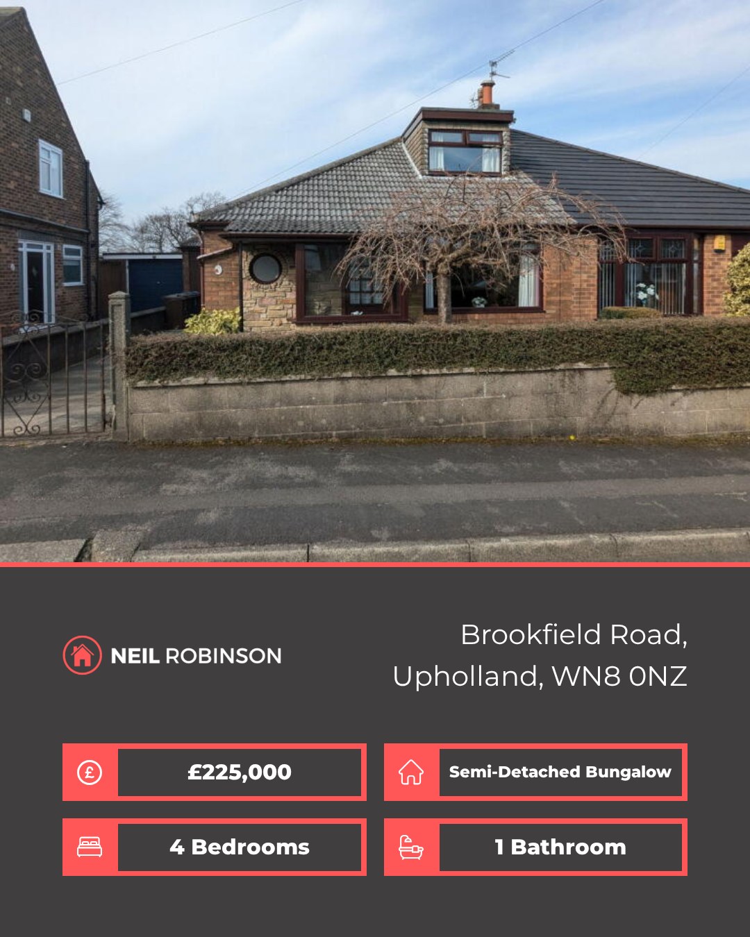 ✨ Featured Property For Sale ✨
📍 Brookfield Road, Upholland, WN8 0NZ
🏠 4 Bedroom, Semi-Detached Bungalow. Offers in Region of £225,000
This spacious four-bedroom bungalow, located on the sought-after Brookfield Road in Upholland, presents an excellent opportunity for buyers looking to create their ideal home.
◾ Semi Detached Bungalow
◾ Four Spacious Bedrooms
◾ Side Driveway with Garage
◾ Large Kitchen Area
◾ Spacious Lounge
◾ Ground Floor Bedrooms
◾ Family Bathroom
◾ Generous Garden Space
◾ Quiet, Desirable Location
◾ Chain-Free
For more information please visit our website or contact us via:
📍 | Orrell Office
📞 | 01695 355120
🌎 | www.neilrobinson.co.uk
🖥 | https://rightmove.co.uk/properties/159705620#/?channel=RES_BUY