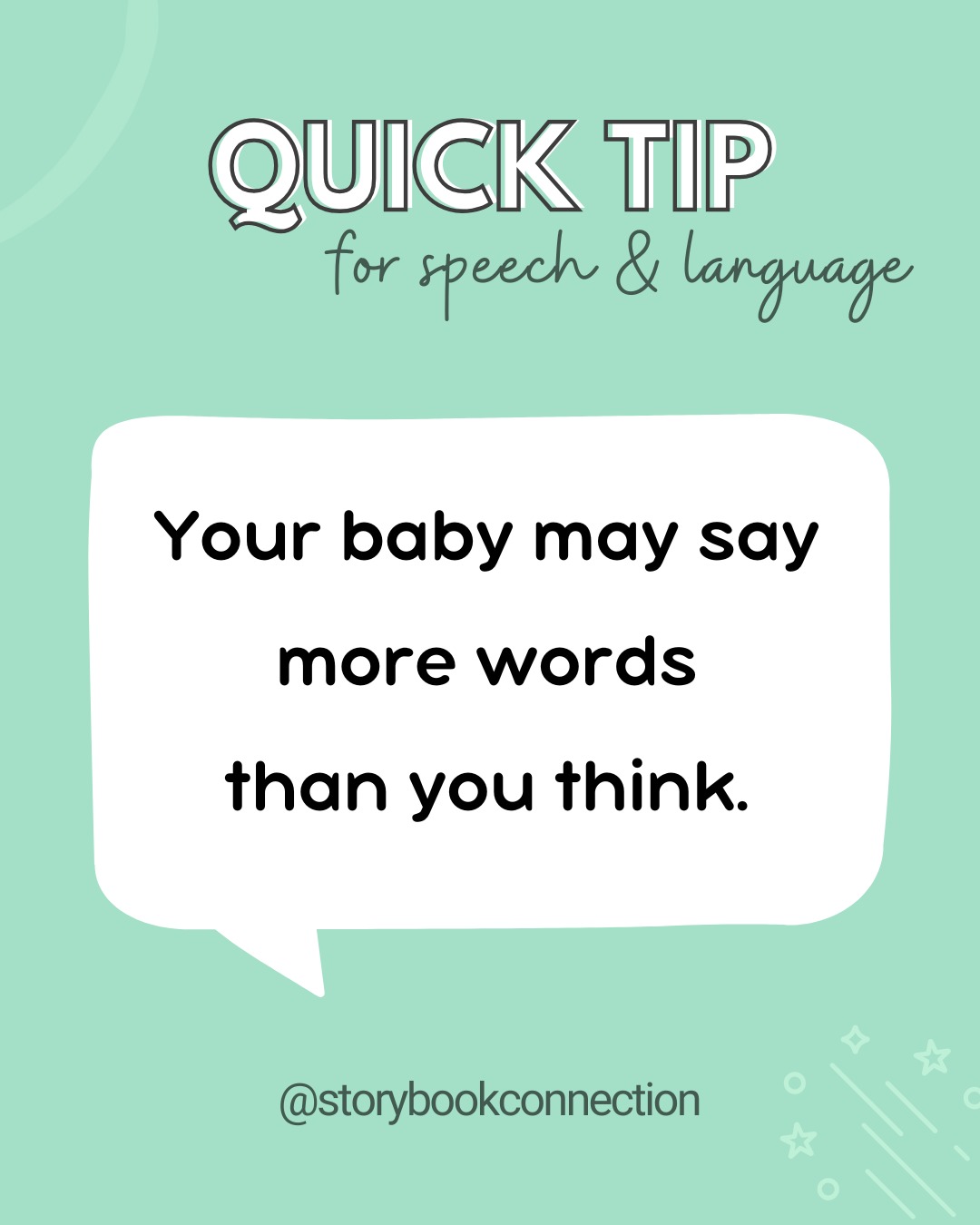 Your baby may be saying more than you realize. 💫
If you've ever tried to count or list the number of words your baby can say, you know it's not always as easy as it seems!
Early words often don't sound clear, and it can be difficult to tell the difference between true words and babbling. 👶
You might be surprised by what speech-language pathologists consider to be a true word.
All of the following count as words!
💬 Signs (ex: the sign for “more” or “all done,” even if hand shapes are not exact)
💬 Approximations (ex: “ba” for ball, “baba” for bottle)
💬 Made-up names for objects (ex: a special word your child uses for their pacifier or stuffy)
💬 Exclamations (ex: “uh oh!” “wee!”)
💬 Animal sounds (ex: “moo,” “woof”) when paired with that animal
💬 Names for familiar people (ex: “gaga” or “yaya” for Grandma)
Here's what SLPs look for when determining whether something counts as a word:
🔑 Intentionality — Is your baby using it communicate?
🔑 Consistency — Have they used it more than once?
🔑 Context — Is it paired with a related object or event? (ex: saying “da” when they see a dog)
🔑 Independence — Are they using it on their own vs. just repeating after you?
If you have questions or concerns about your child's communication, an SLP can help guide you... and many private practitioners offer free phone consults to help you decide if an evaluation is recommended.
Save this post so you can refer back to it as your child’s vocabulary grows. ✨