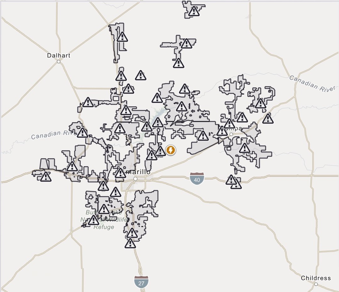 Our area is facing a critical wildfire threat today. Xcel Energy plans to implement a Public Safety Power Shutoff this morning. Below is a map of the impacted areas. You can find the latest updates by following the link in our bio. Please take extra precautions to prevent fires, avoid activities that could create sparks, and stay alert to changing conditions. Let’s all do our part to keep our communities safe. #TheRANGE #WildfireThreat #TexasPanhandle
