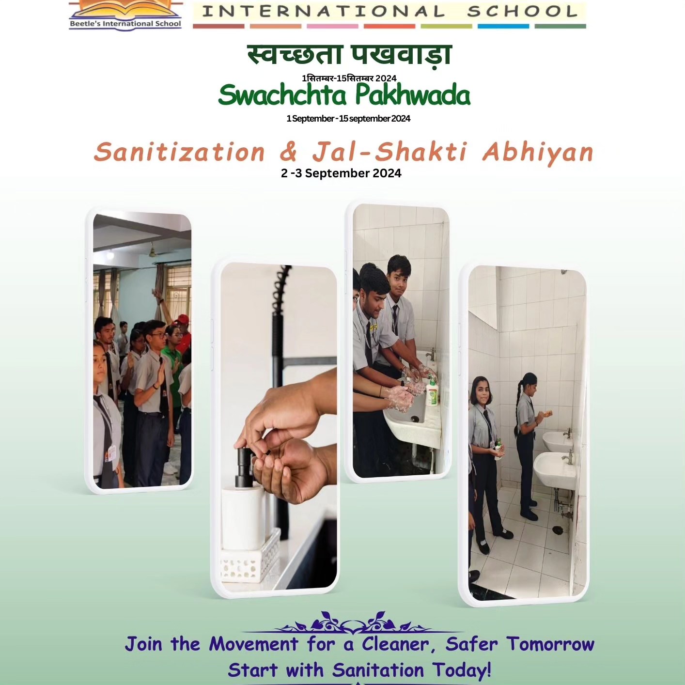 A clean nation is a healthy nation.
"Taking a step towards a cleaner and healthier tomorrow! π°β¨ Our students joined hands in the Washroom Cleaning Campaign and Jal Shakti Abhiyan under #SwachhtaPakhwada. From deep cleaning the washrooms to learning about the importance of sanitation, we're committed to creating a better environment for all. πΏπ§#jaipurschools# CBSE #CleanIndia #SanitationAwareness #SchoolInitiatives #HealthyLiving"